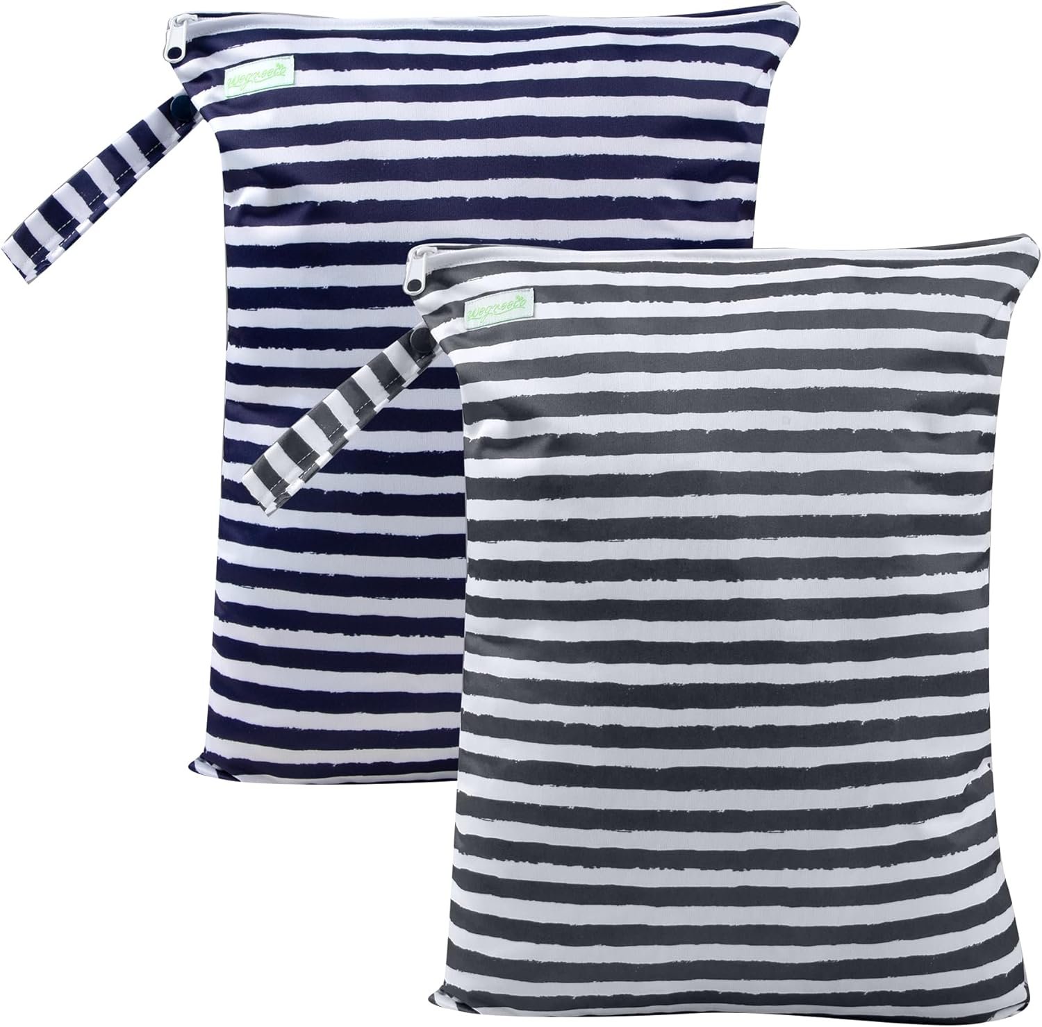 wegreeco Wet Dry Bag for Baby Swimsuit, Small Wet Dry Bag for Clothes Diaper and Breast Pump Parts, Large Baby bag for Travel,Gym Clothes,Beach,Pool,Extra Clothes (Black&Grey Stripes)
