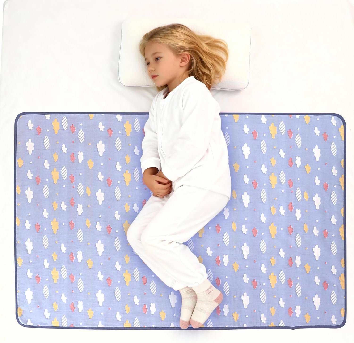 Pee Pads for Kids, Toddler Bed Mattress Protector – Waterproof Washable Bedwetting Potty Training, Reusable Crib Protector Cover and Incontinence Mats for Sheets(​ ​​Blue Cloud​, 34 x 52 Inch)