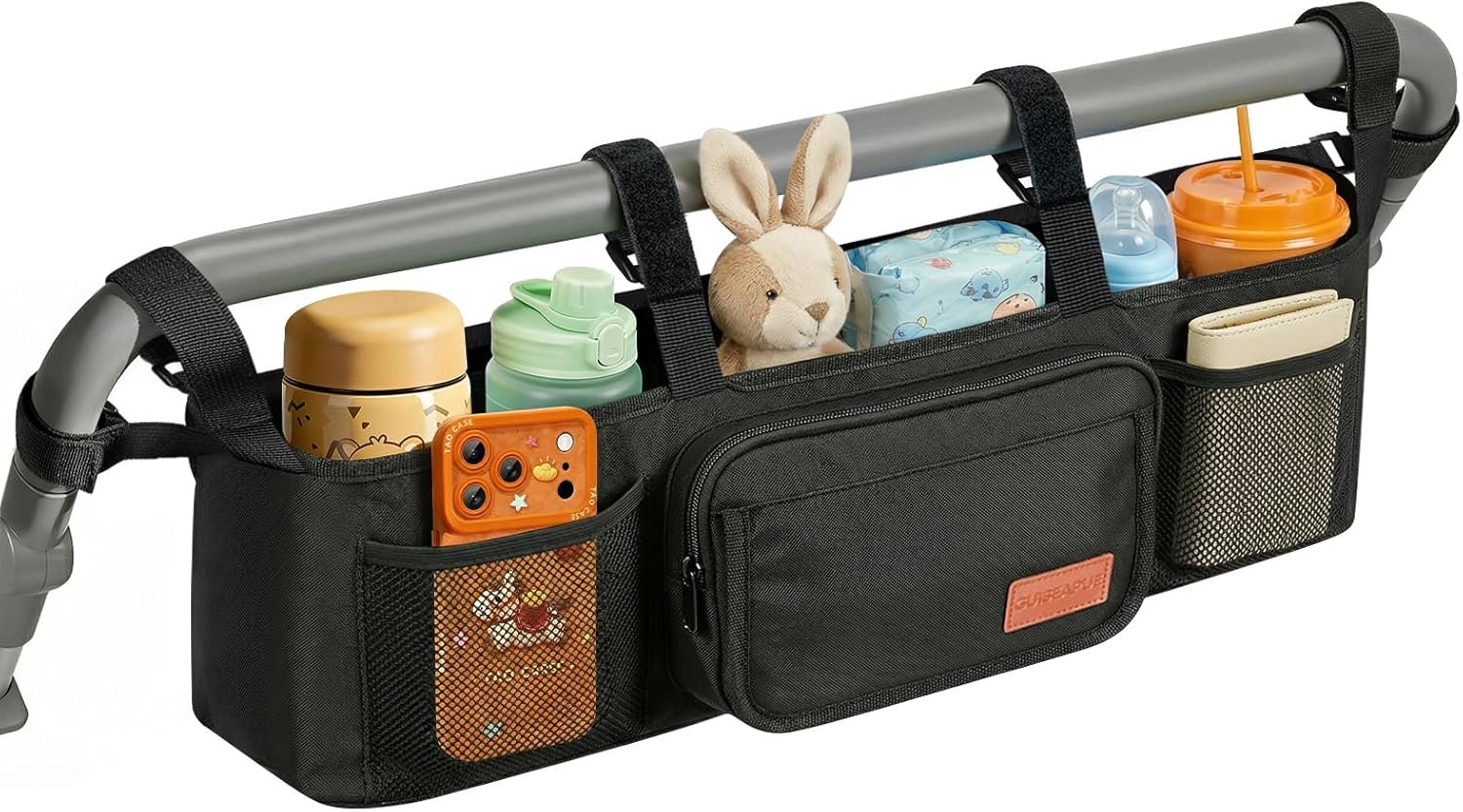 Guiseapue Double Stroller Organizer with 2 Insulated Cup Holders: Parent Console Double Jogging Stroller Accessories Fits for Baby Jogger City Mini GT2 and Jeep Double Stroller