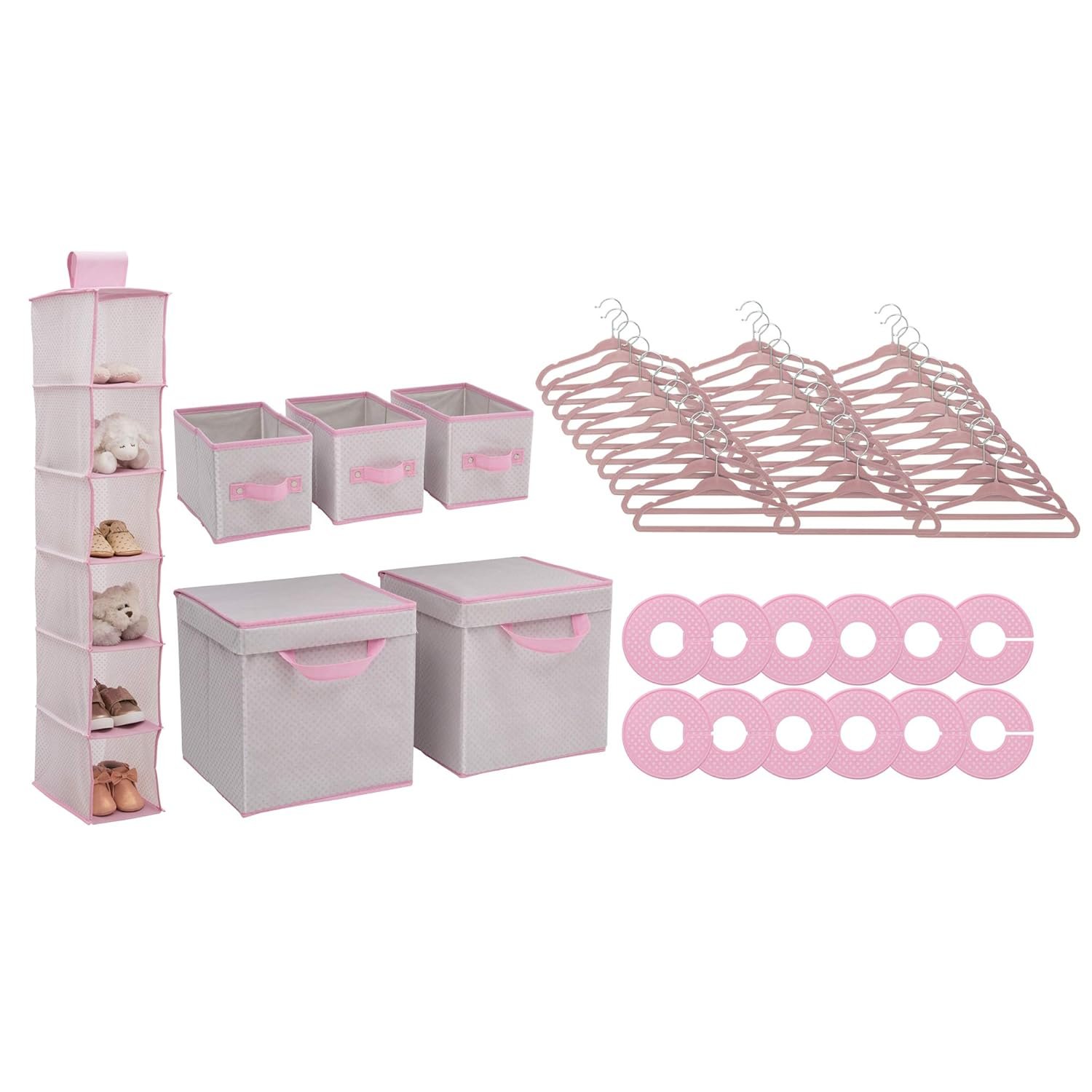 Delta Children Nursery Storage 48 Piece Set – Easy Storage/Organization Solution – Keeps Bedroom, Nursery & Closet Clean, Infinity Pink