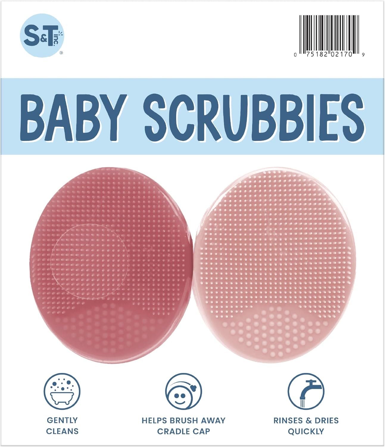 S&T INC. Exfoliating and Massaging Cradle Cap Bath Brushes for Baby, Silicone – 2 Inch x 2.5 Inch, Pink, 2 Pack