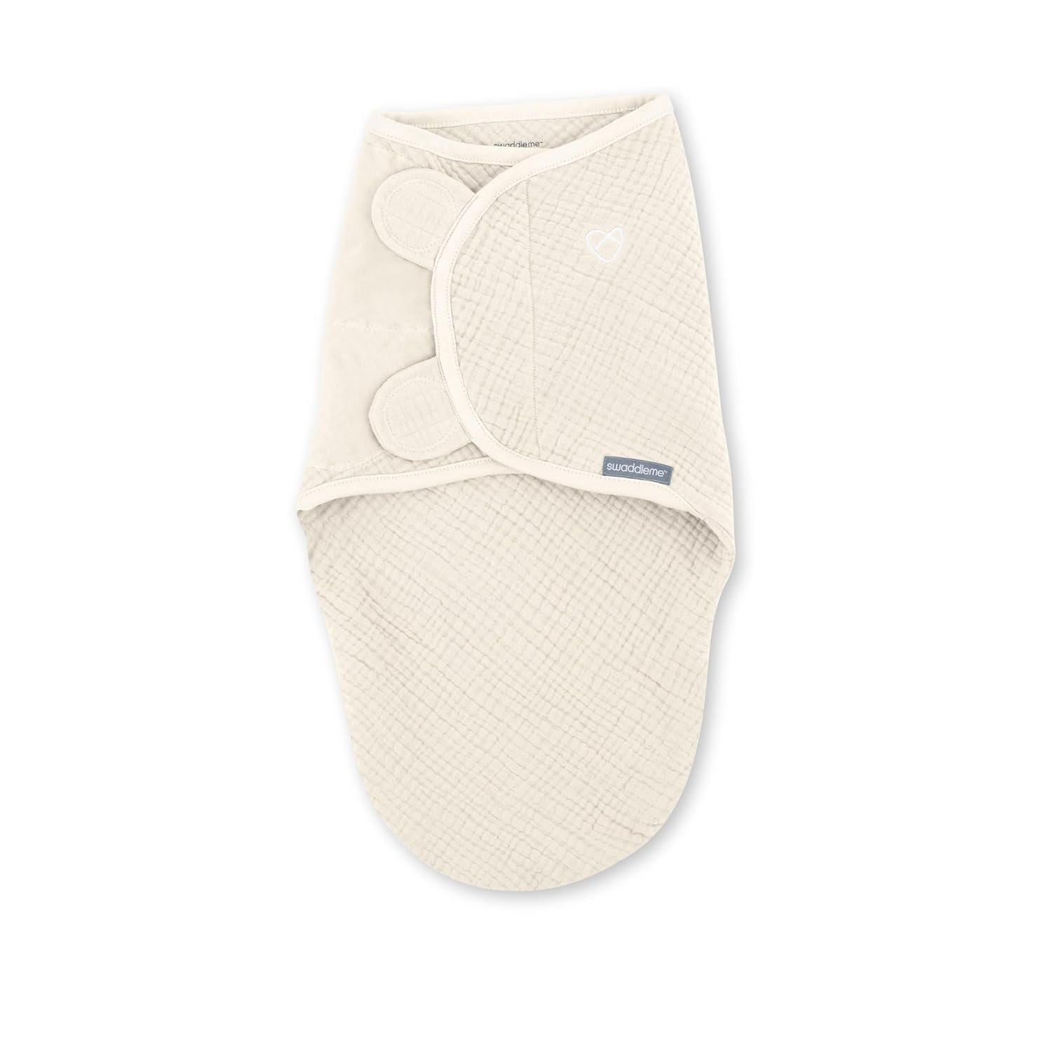 SwaddleMe by Ingenuity Muslin Original Swaddle, 100% Cotton, Size Small/Medium, for Ages 0-3 Months, 7-14 Pounds, Up to 26 Inches Long, 1.5 TOG – Cream