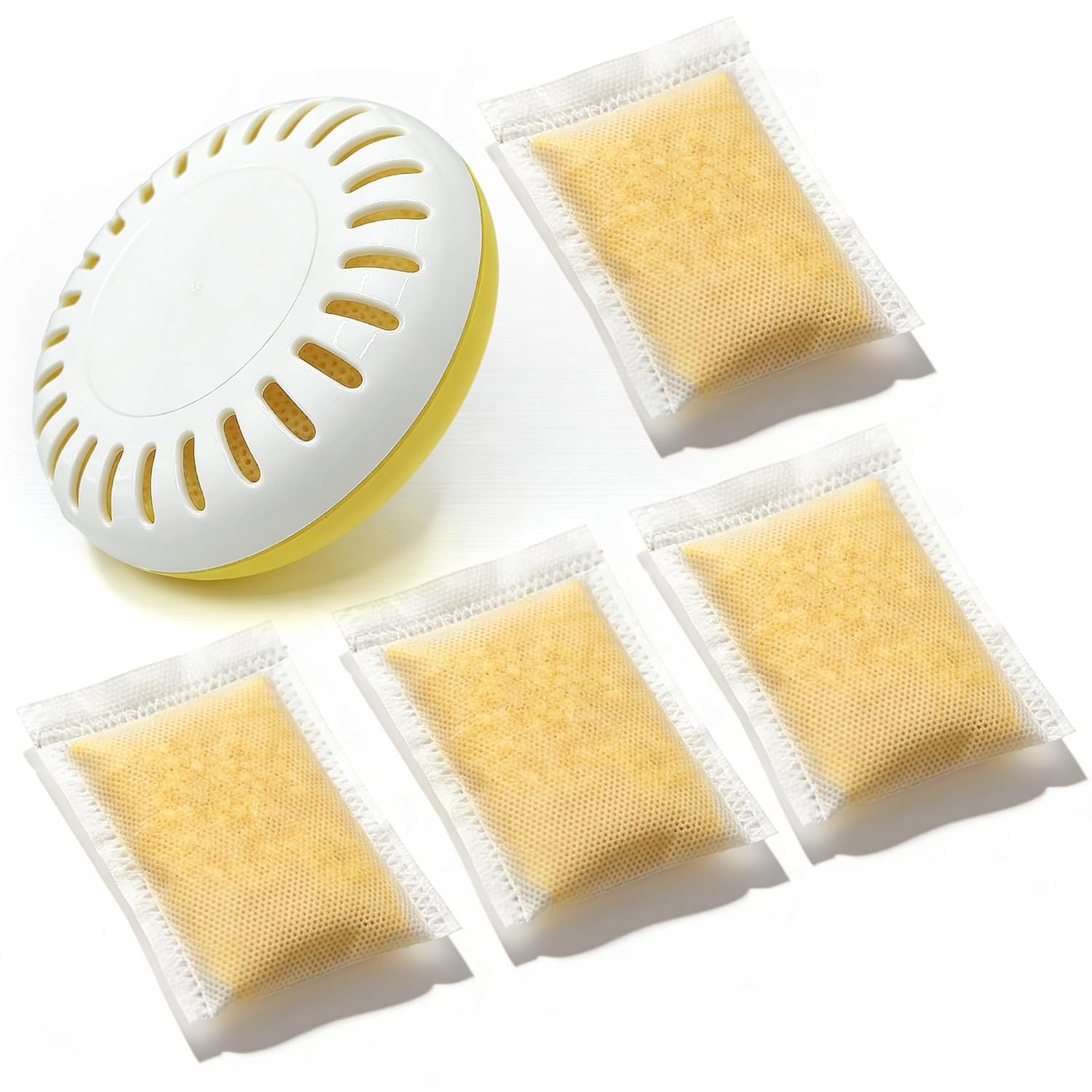 Puck Cartridge for Munchkin Step (15901) and Pail (15900) Diaper Pails, 3.5″ Diaper Pail Deodorizer Odor Absorber, 1 Cartridge & 4 Lemon Scented Odor Remover Refills