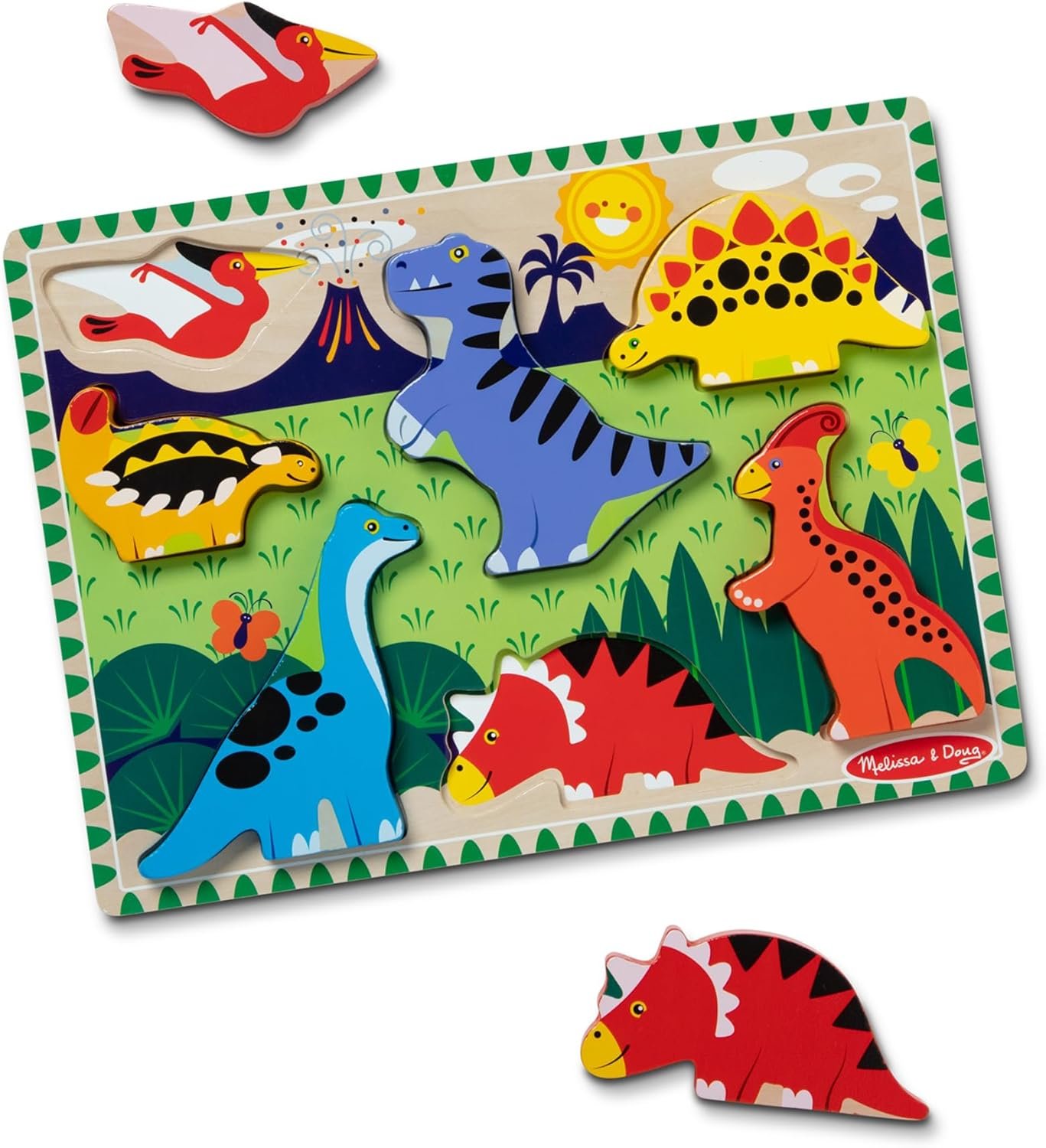 Melissa & Doug Dinosaur Wooden Chunky Puzzle (7 pcs) – FSC Certified