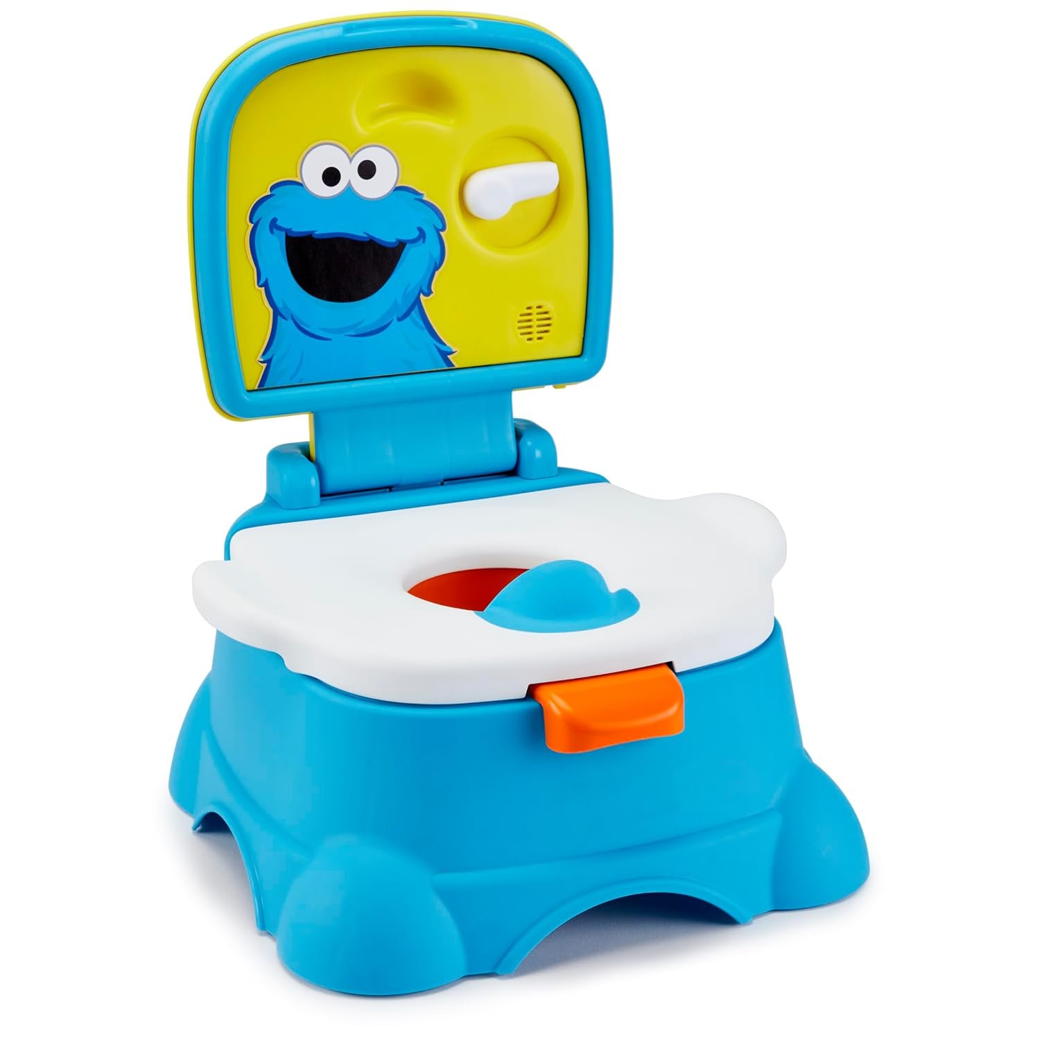 Sesame Street Cookie Monster Terrific 3 in 1 Potty Training Toilet Seat and Step Stool, Easy Clean Design with Flush Handle and Sounds, Portable, Great for Travel, Perfect for Toddler Boys & Girls 1-3