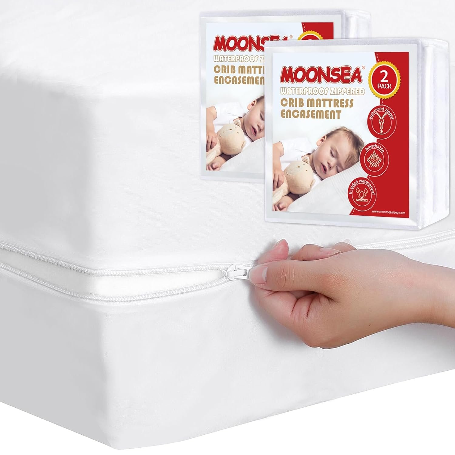 Waterproof Crib Mattress Protector Zippered 2 Pack, 6-Side Waterproof Crib Mattress Encasement, Durable Zipper, Noiseless, 28” X 52″ X 6″