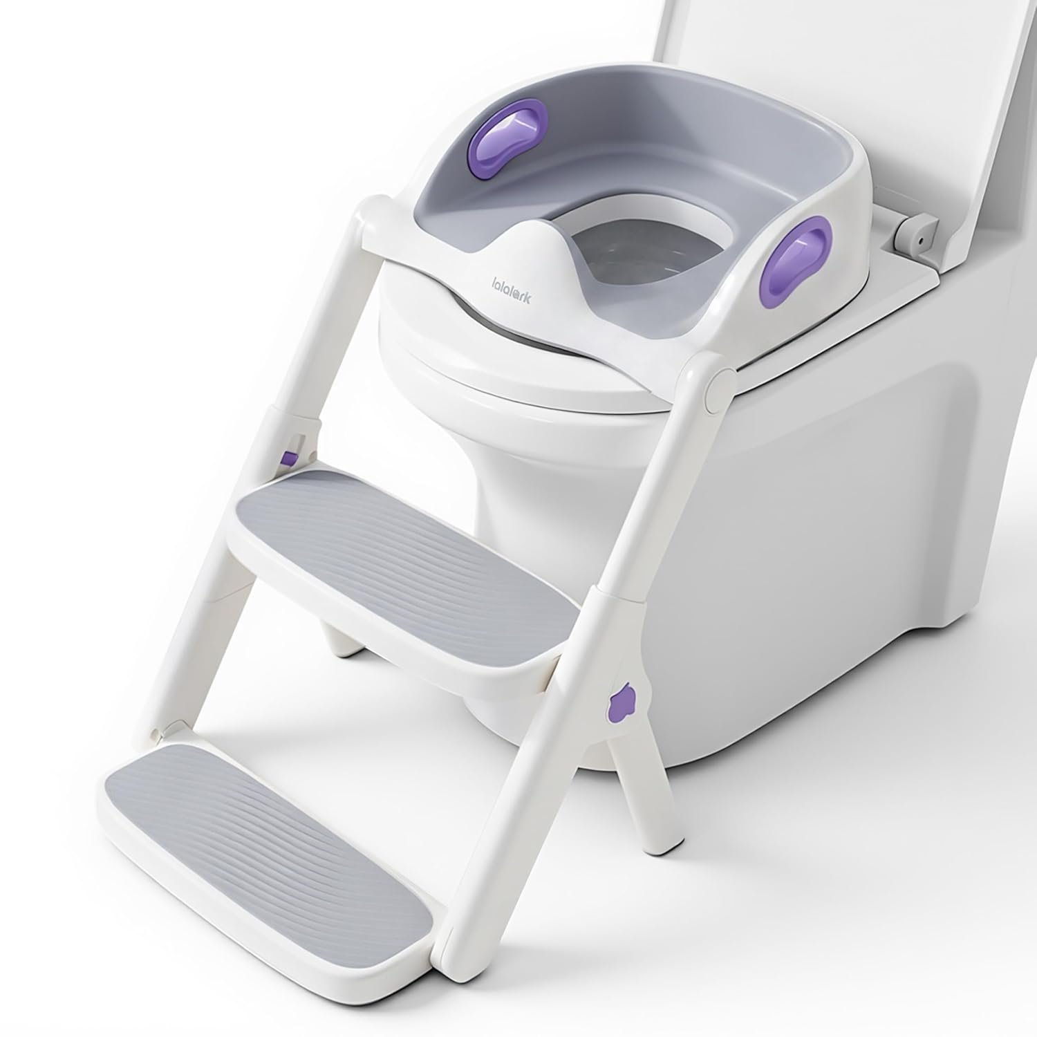 lalalark Potty Training Seat, 2-in-1 Toddler Toilet Seat with Steps, Upgrade Potty Step Stool for Toddler with Anti-slip Pad Step Stool, Extended Splash Guard, Foldable Potty Ladder Boys Girls, Purple