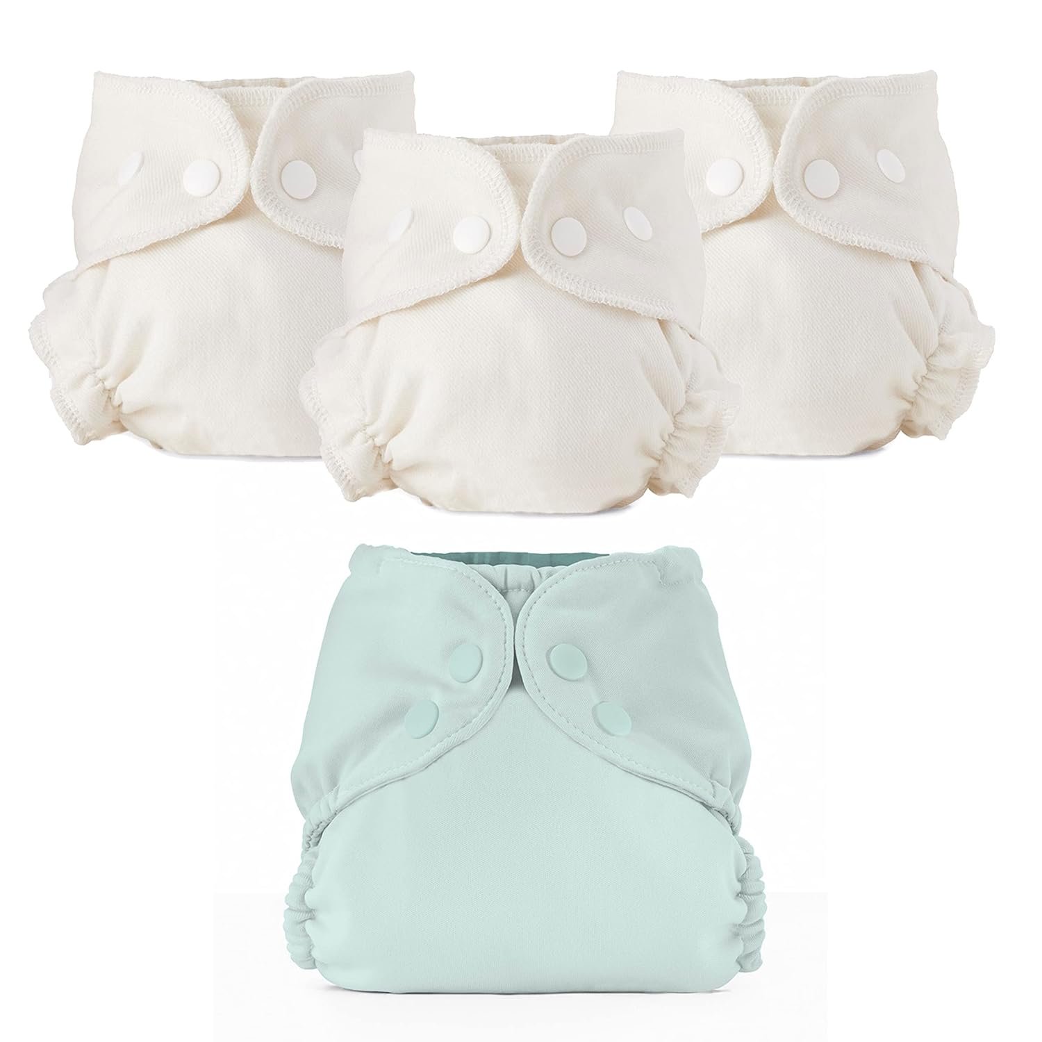 Esembly Cloth Diaper Bundle Set – 3 Organic Cotton Absorbent Inners and 1 Waterproof Outer Diaper Cover – Reusable, Washable, Snap Closure Cloth Diapers – Size 1 (7-17lbs), Mist