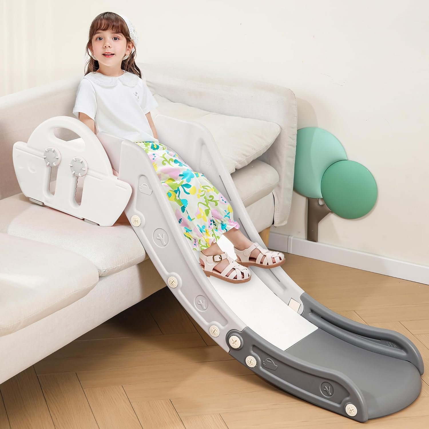 Children’s Couch Slide Can Be Used with Beds, Stairs, Bedside Tables and Stairs Family Simple Slide is Suitable for Indoor use It Van be Easily Set up with a Max Load of 200LB (Ship, Grey)