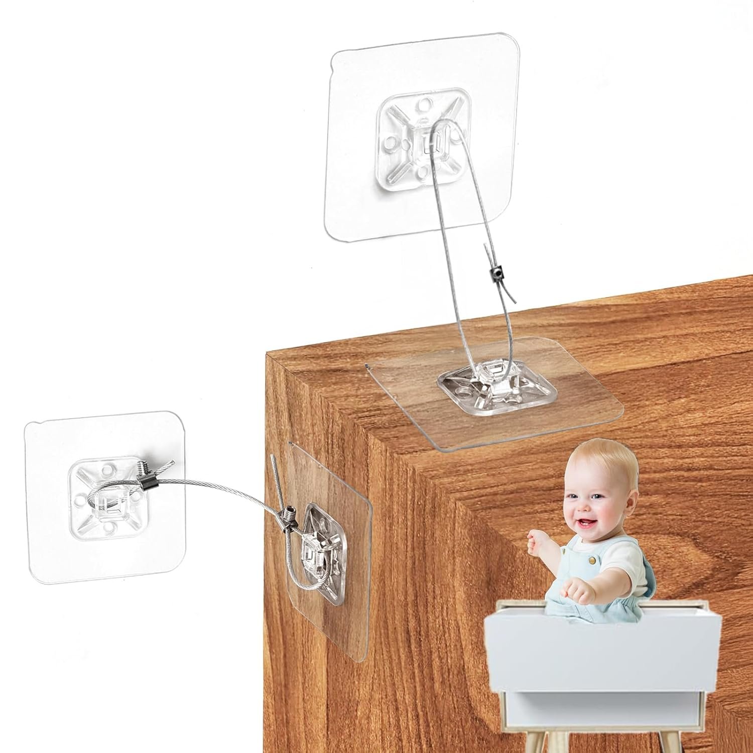 No Drill Metal Furniture Anchors (10 Packs) for Baby Proofing, 14″ Adhesive Anti-Tip Furniture Wall Safety Straps for Child, Keep Toddlers & Pets Safe from Falling Furniture Like Dresser & Bookshelf