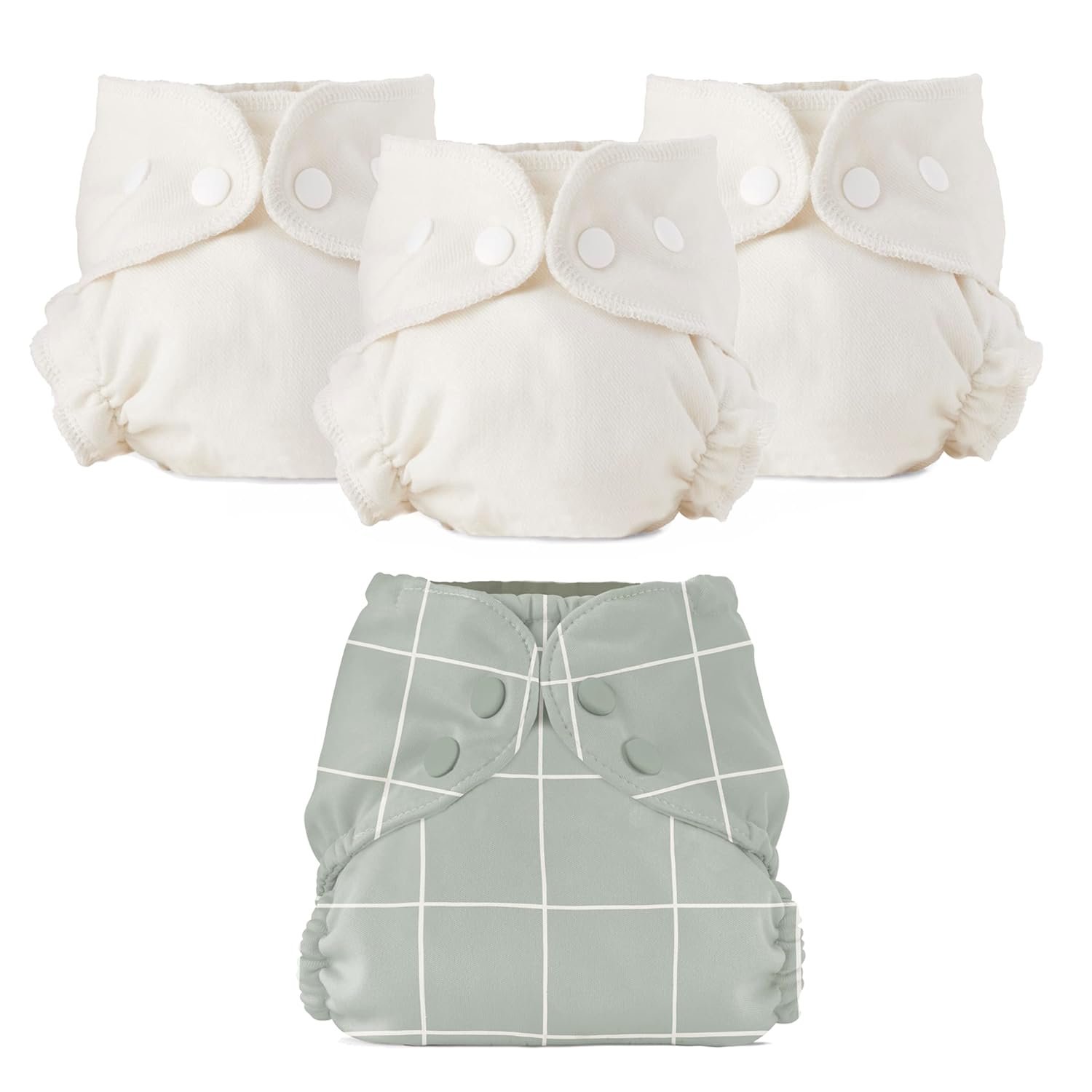 Esembly Cloth Diaper Bundle Set – 3 Organic Cotton Absorbent Inners and 1 Waterproof Outer Diaper Cover – Reusable, Washable, Snap Closure Cloth Diapers – Size 2 (18-35lbs), Lattice