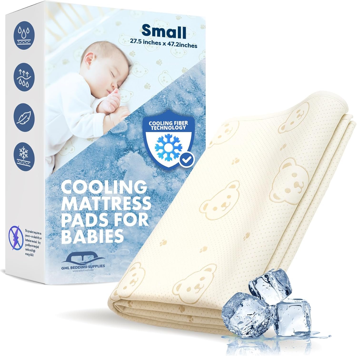 GML Teddy Summer Cooling Crib Mattress Pad – Waterproof Baby Mattress Protector for Toddler Bed – Soft, Breathable, Washable Mat – Q-Max Cooling Fiber for Better Sleep, Made in Korea – Small, 27.5×47