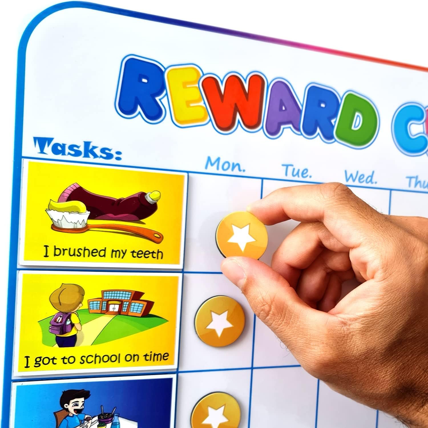 Large Magnetic Reward Chart for Kids – 127 Pre-Written Stickers (Including Potty Training) + 30 Customizable Chores – Behavior, Responsibility & Incentive Routine Star Chart for Fridge (1 Kid Version)