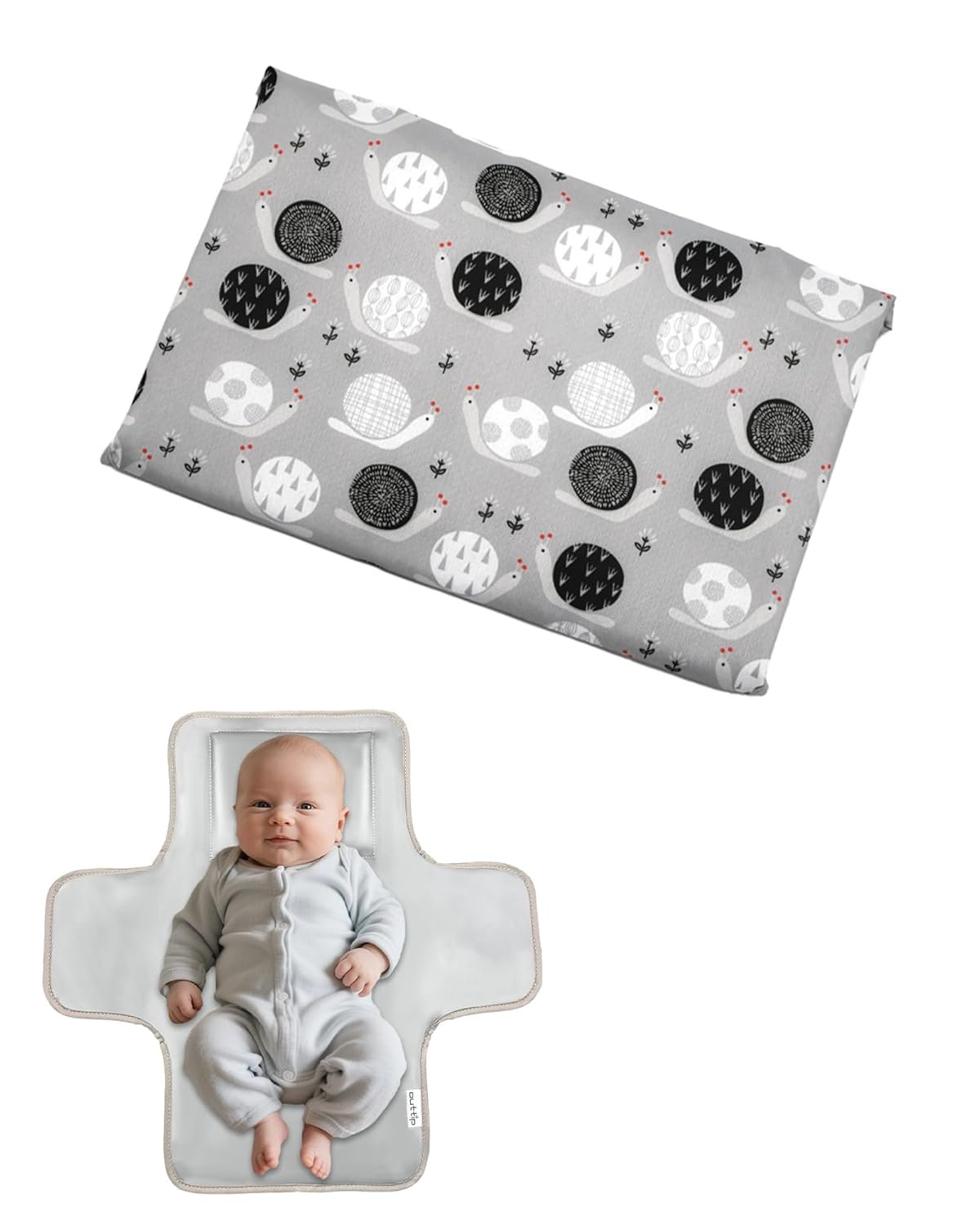 Cute Snail Portable Diaper Changing Mat,Waterproof Foldable Travel Changing Pad,On-The-Go Wipeable Reusable Changing Pad – Waterproof & Compact,for Diaper Bags,Travel,Car Backseat Changes,Strollers