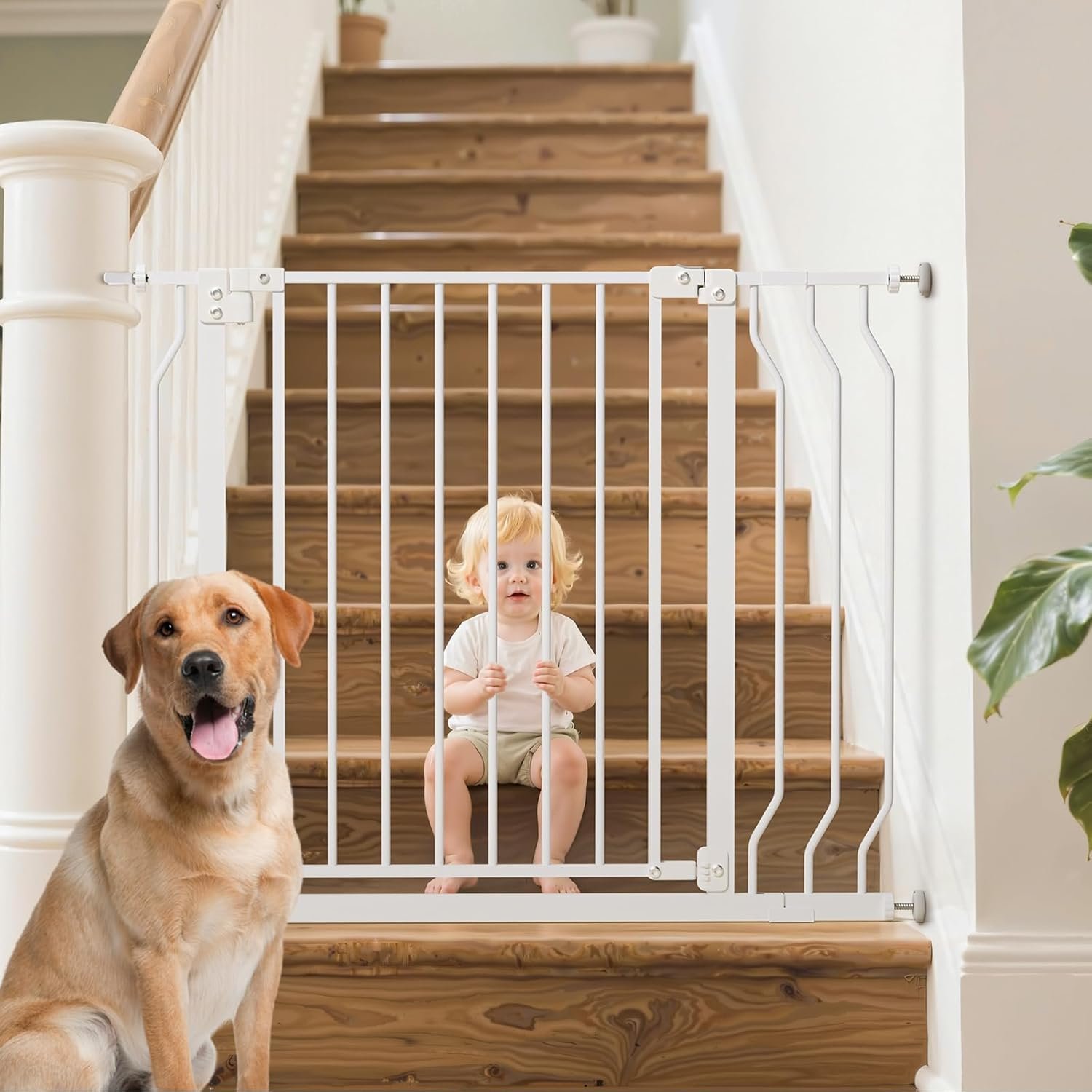 29-43″ Baby Gate for Stairs, Baby Safety Essentials, Auto Close Gate for Doorways, Easy Install Pressure Mounted Dog Gate Indoor, Pet Gates for Dogs, White