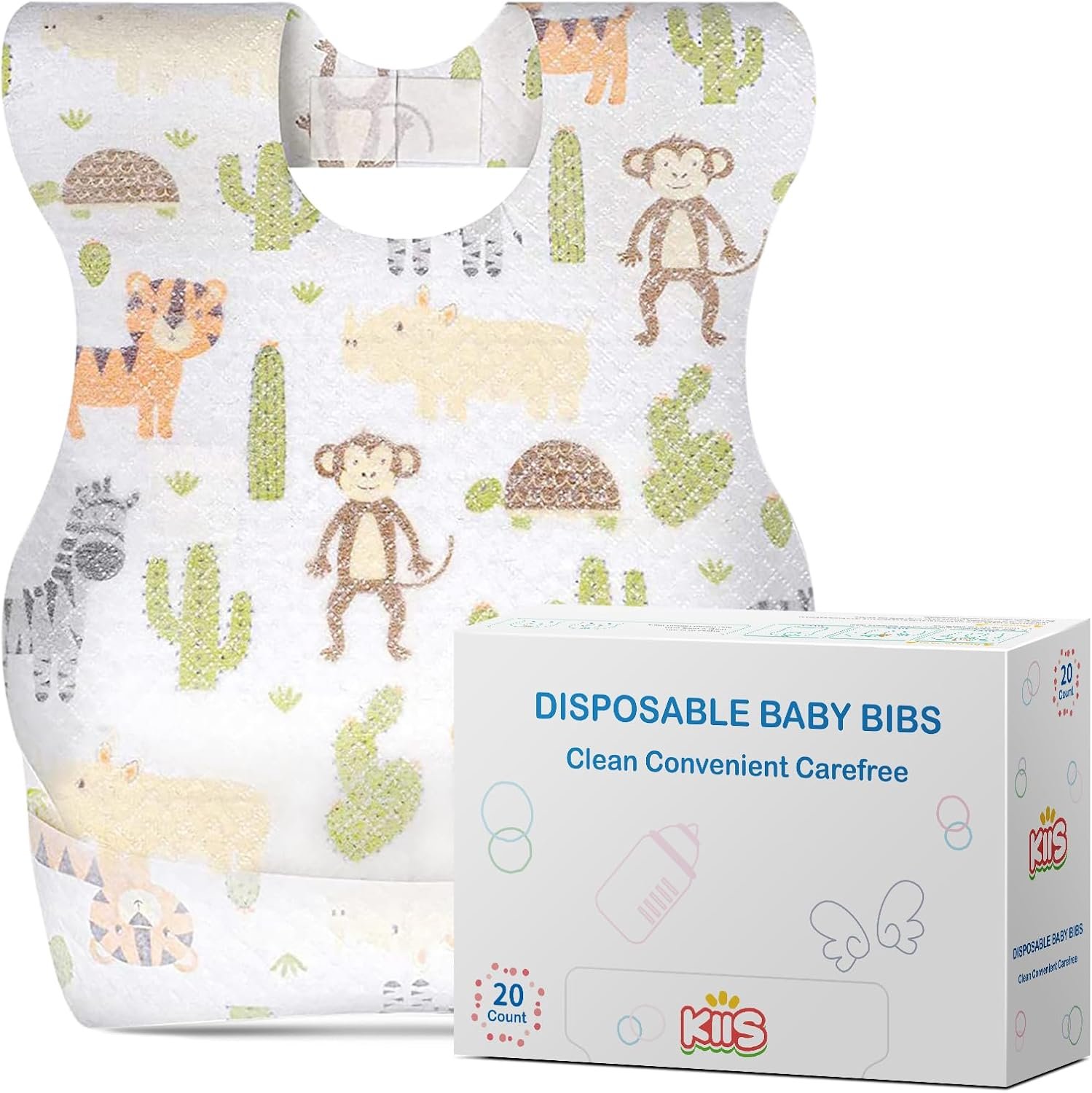 KIIS Disposable Baby Bibs for Baby Boys and Girls – Individually Packaged – Hygienic, Soft and Leakproof (20 PCS / 60 PCS)
