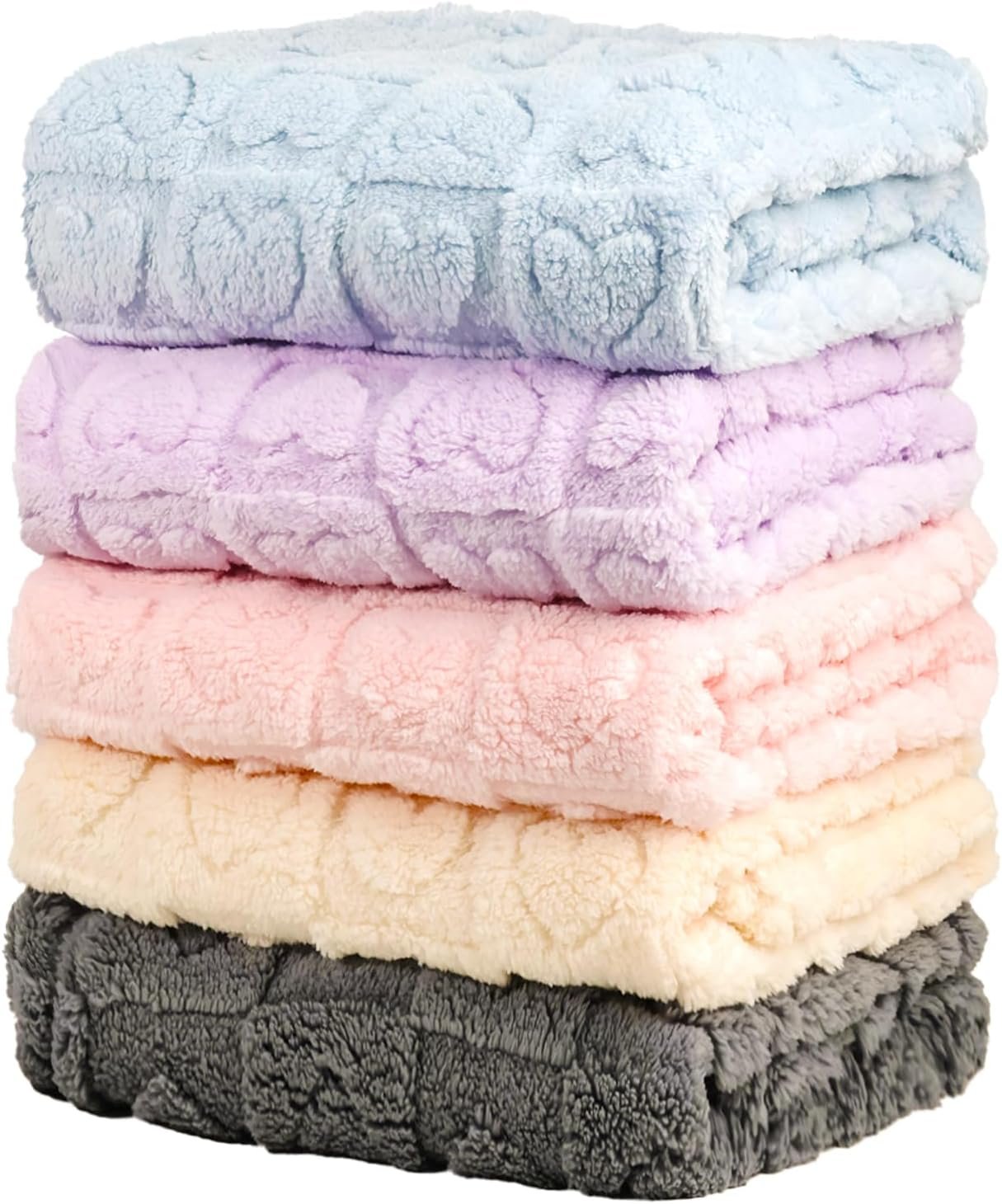 5 Pcs Baby Blanket Heart Checkered Ultra Soft Gift-Ready Plush for Newborns, Nursery & Stroller 30″x40″ Beige Gray Blue Purple Light Pink