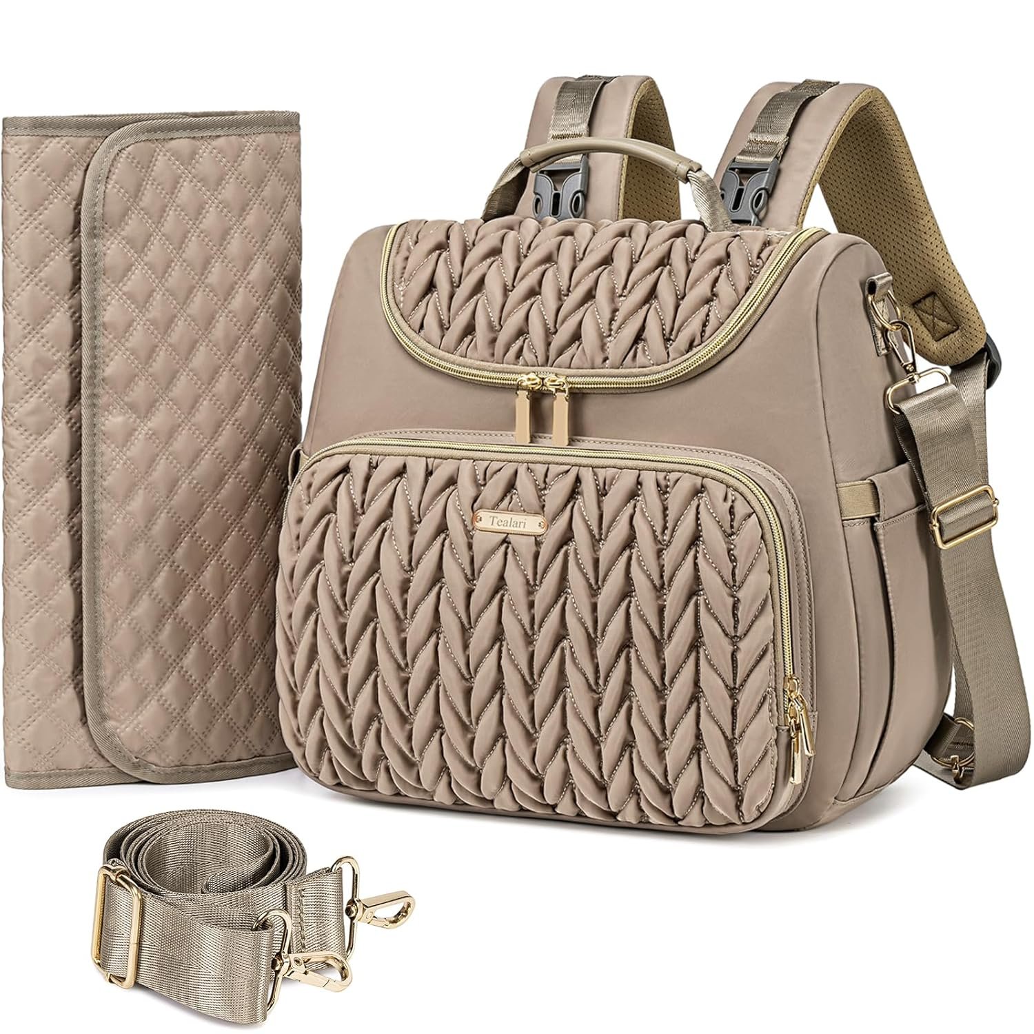 Tealari 4 in 1 Convertible Diaper Bag Backpack,Waterproof Baby Diaper Bag with Changing Pad,Converts into Baby Tote Bag,Diaper Backpack,Stroller Bag and Crossbody Diaper Bag