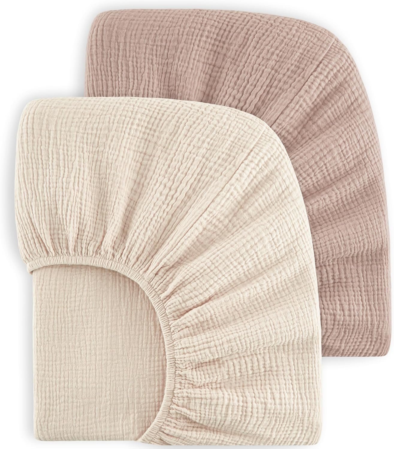 Bearmoss Muslin Crib Sheets 100% Cotton Baby Crib Sheets Fitted for Standard Crib Mattress & Toddler Bed Mattress 52″x28″ Soft Breathable Crib Sheet Neutral for Boys Girls – 2 Pack (Baby Face)