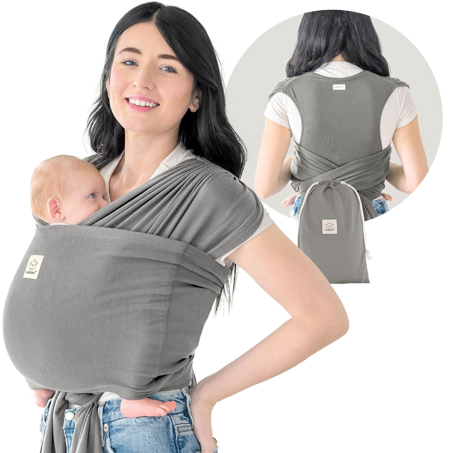 KeaBabies Baby Wrap Carrier Ring Sling – Easy to Wear, Adjustable D-Lite Baby Carrier Newborn to Toddler, Infant Carrying Shirt, Hands Free Bonding, Breathable Fabric Wearing Wrap (Graphite)
