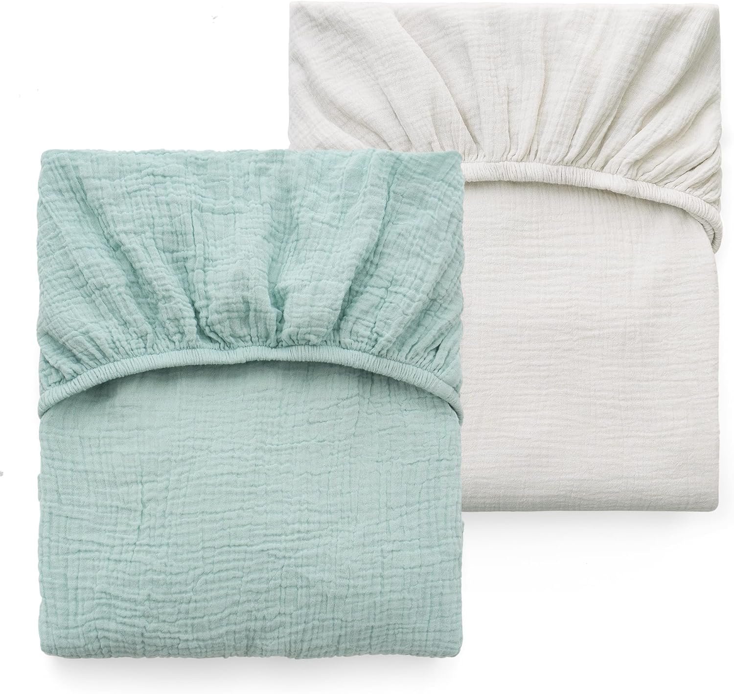 Momcozy Muslin Standard Fitted Crib Sheets, 52″x28″, 2 Pack Soft Breathable Natural Cotton Baby Mattress Sheet, 360° Mattress Wrapping No Slip Boys Girls Neutral Toddler Bed Sheet, Green Grey