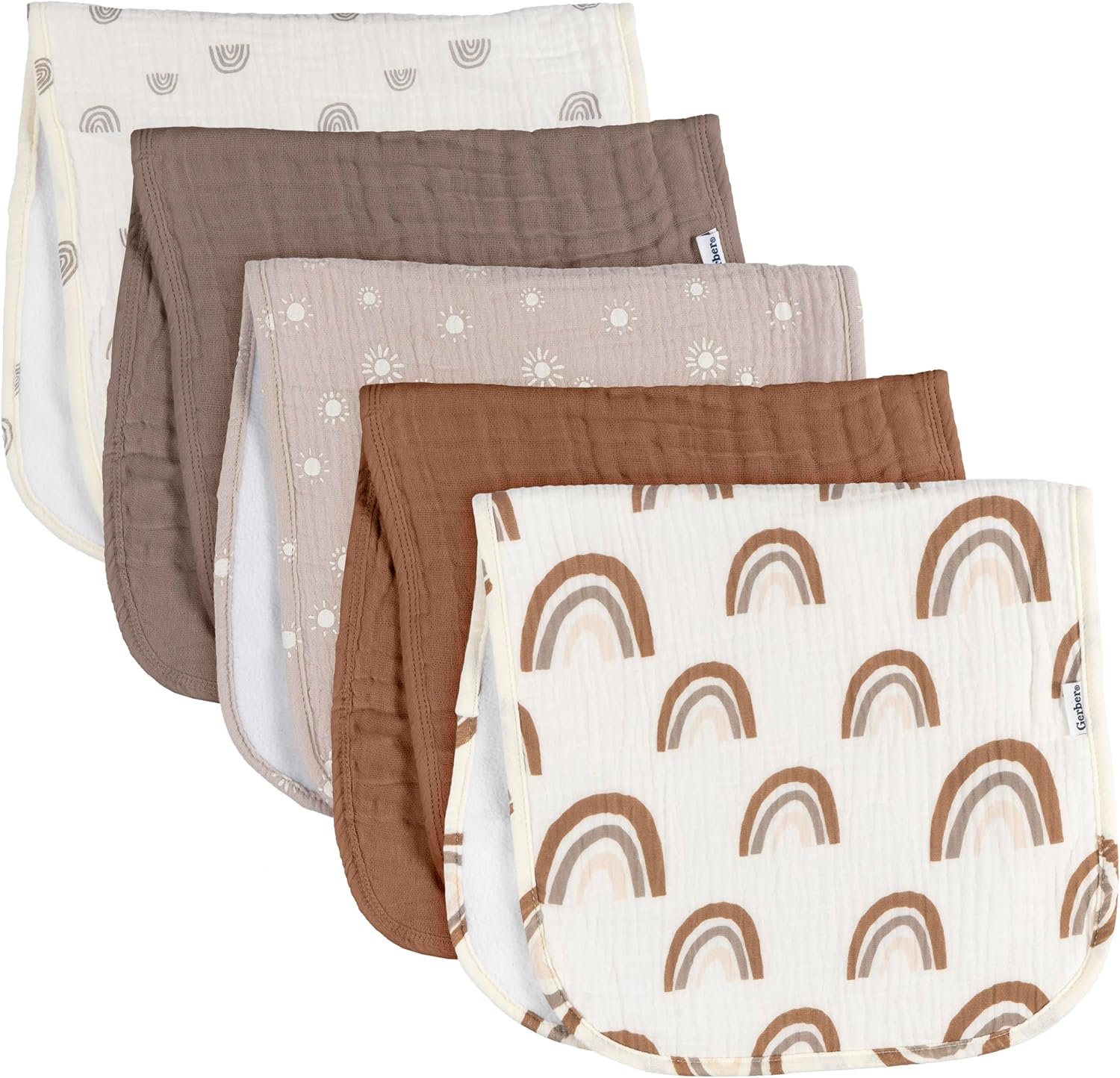 Gerber Baby Unisex Muslin Burp Cloths 5-Pack, Multi Rainbow, Large Size 20″ x 10″