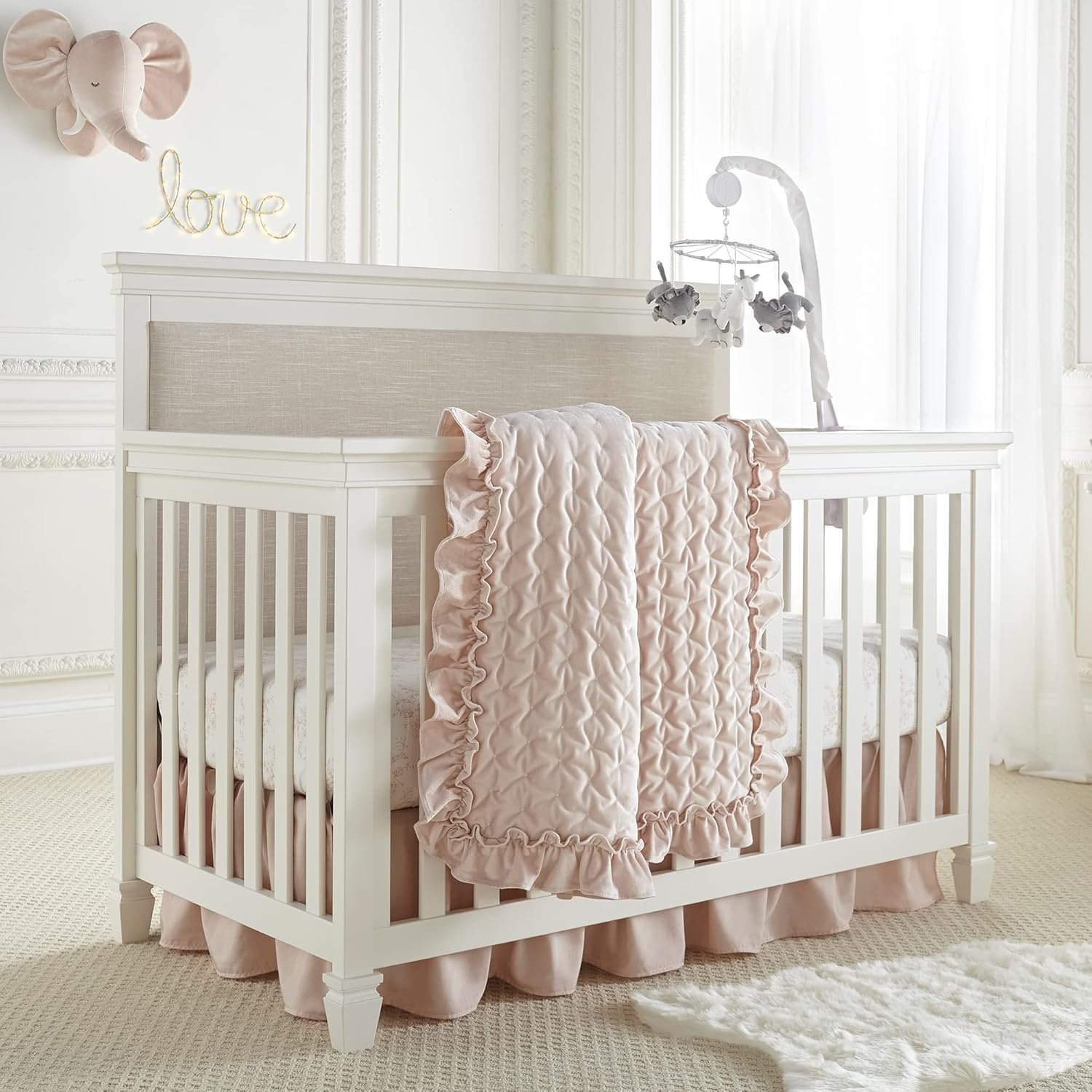 Levtex Baby – Heritage Crib Bed Set – Baby Nursery Set – Blush Velvet – Rich Velvet – 4 Piece Set Includes Quilt, One Fitted Sheet, Changing Pad & Skirt/Dust Ruffle