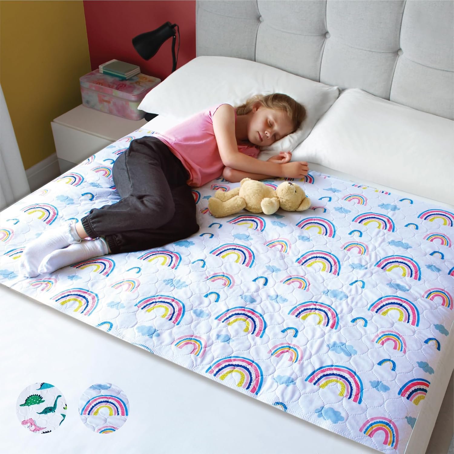 Hygge Sheets®Potty Training Pee Pads for Kids, Toddlers – 100% Waterproof, Non Slip Bed Wetting Pad for Full Size Beds – Washable, Reusable Mattress & Sheet Protector – Rainbow