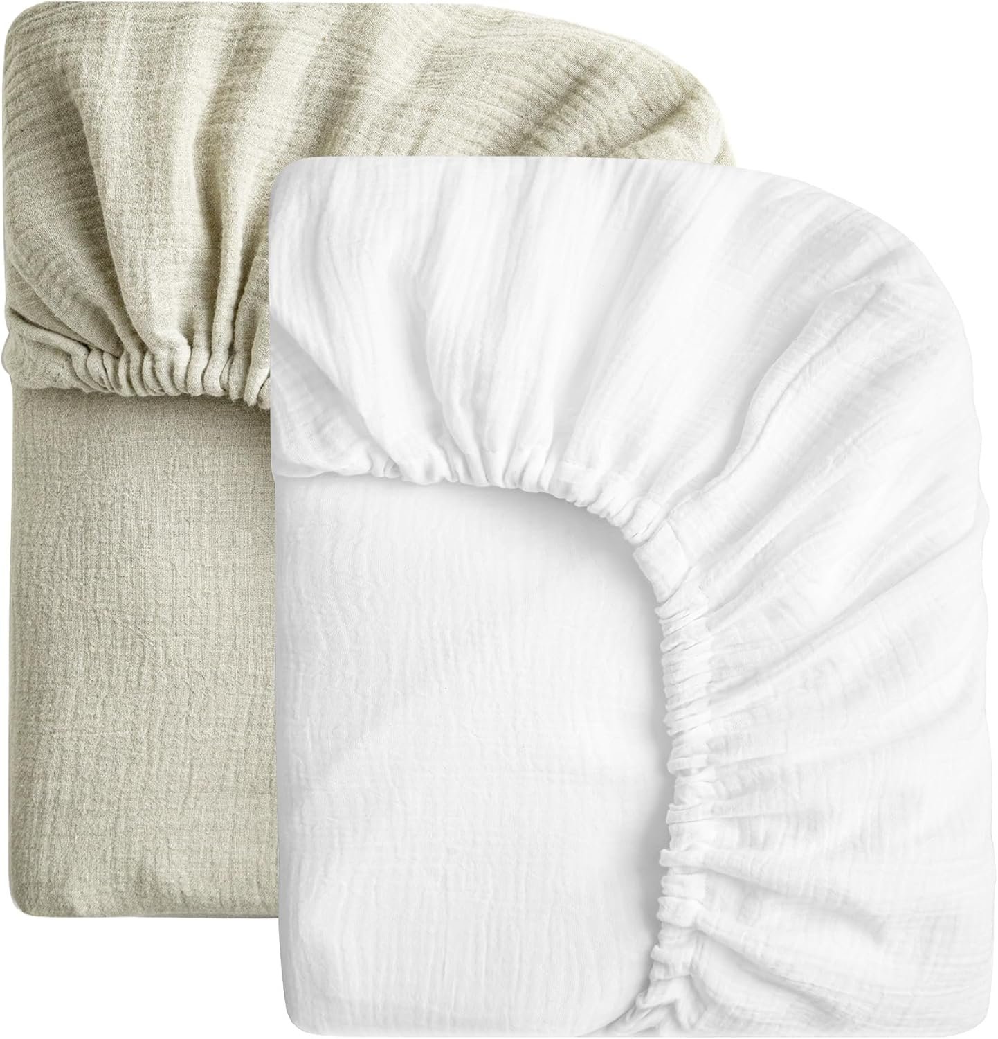 SOULFUL Muslin Crib Sheets for Boys Girls, 2 Pack Soft and Breathable Cotton Fitted Crib Sheets for Standard Crib Mattress (28″x 52″, White & Mist Sage)