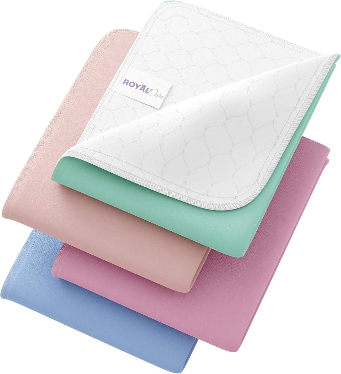 Incontinence Bed Pads – 4 Pack 34″ x 36″ Reusable Waterproof Mattress Protectors – Highly Absorbent, Machine Washable – for Children, Pets and Seniors – Multi Color – Royal Care