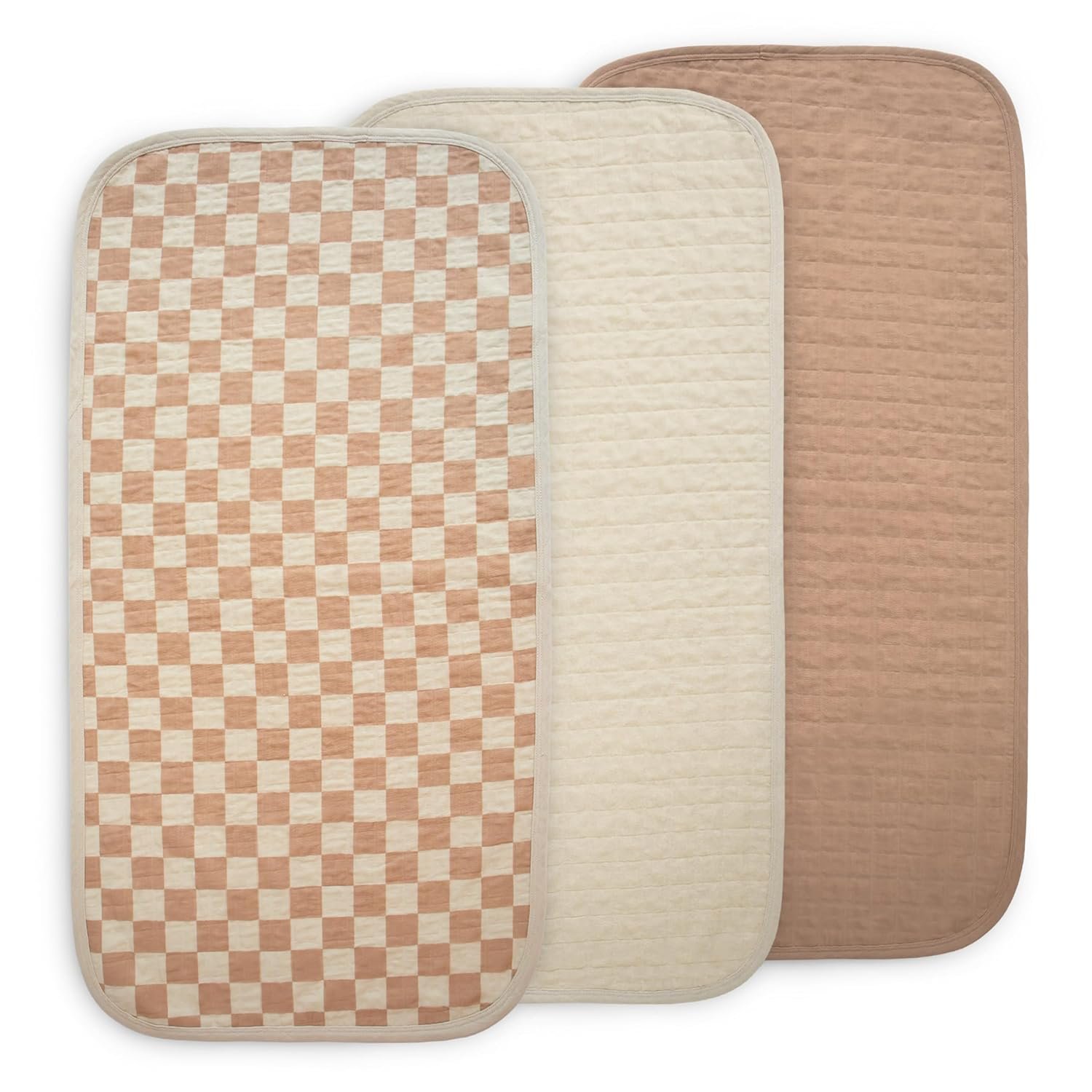 mushie Water Repellent Changing Pad Liners | Made with Organic Cotton | Set of 3 (Natural Check Combo)