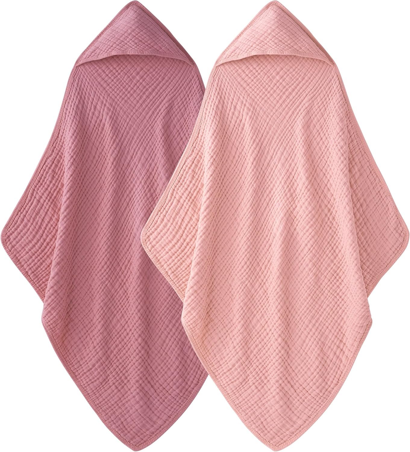 Unnivoll Hooded Baby Towels for Newborn – 2 Pack, 100% Muslin Cotton, Baby Bath Towels with Hood, Soft and Absorbent for Girls Infant, Toddler and Kids, Large 32×32 Inches, Newborn Essential
