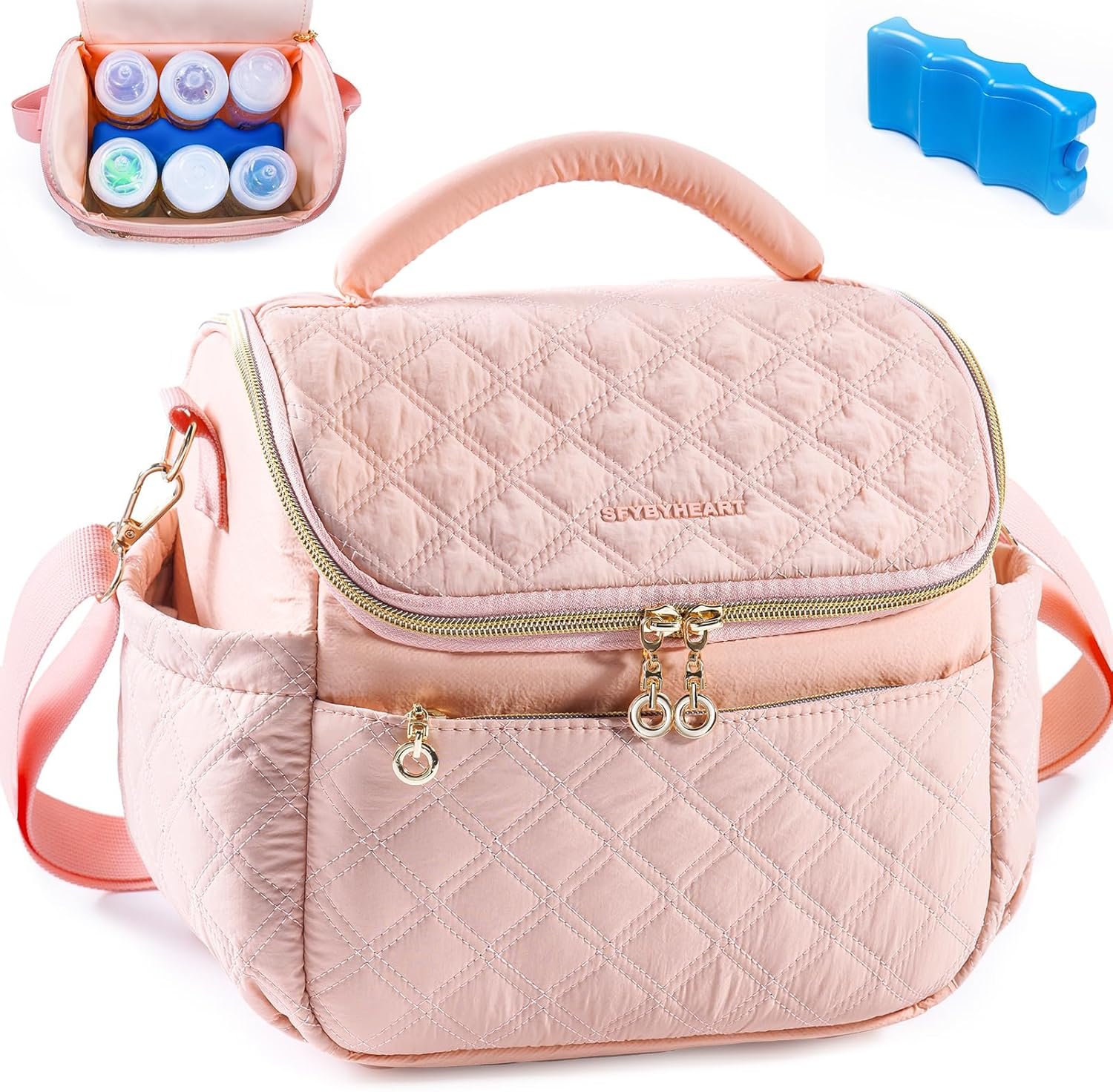 SFYBYHEART Breastmilk Cooler Travel Bag with Ice Pack for 6 Baby Bottles Up to 9 Ounce – Insulated Bottle bag for Daycare – Breastmilk Storage Bag – Baby Bottle Cooler Bag – Bottle Holder