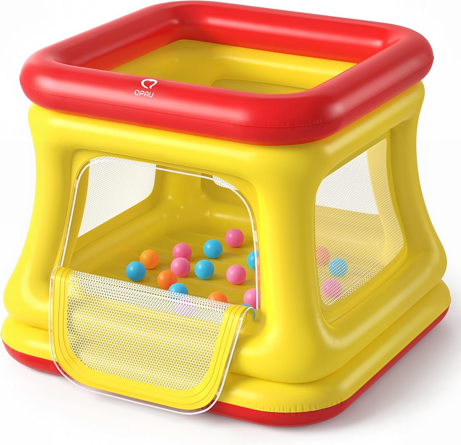 QPAU 3-in-1 Inflatable Bounce House for Toddlers 1-3, Ball Pit & Trampoline, Inflatable Bouncy House with Pump, Safety Net, Indoor & Outdoor Bubble Bouncer Baby Play Yard