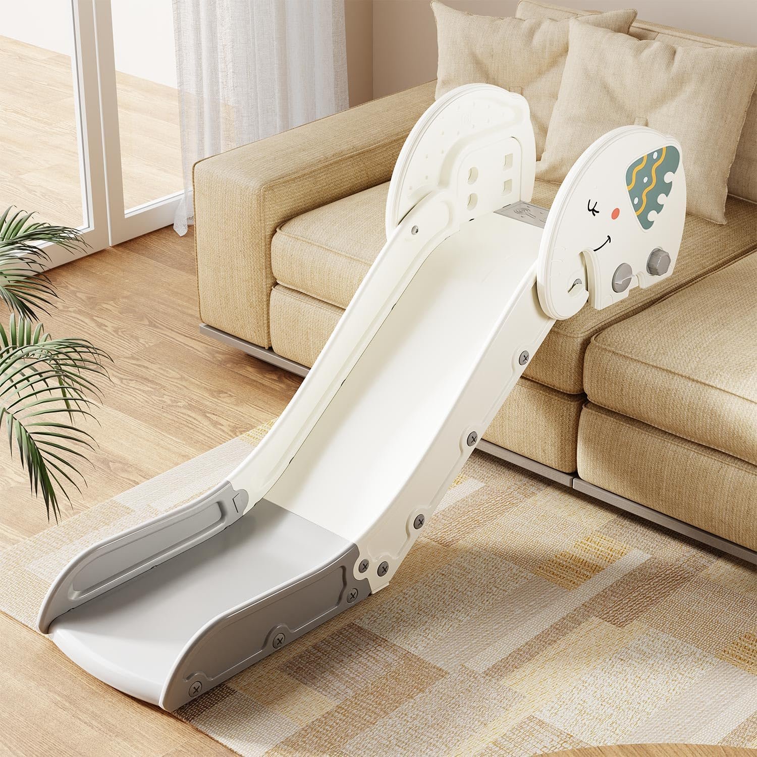 Babytronic Couch Slide for Kids – Adjustable Height Indoor Slide with Non-Slip Base for Toddlers, Plastic Slide for Sofas, Beds, and Stairs,Toddlers Indoor Sofa Playset (White&Gray)