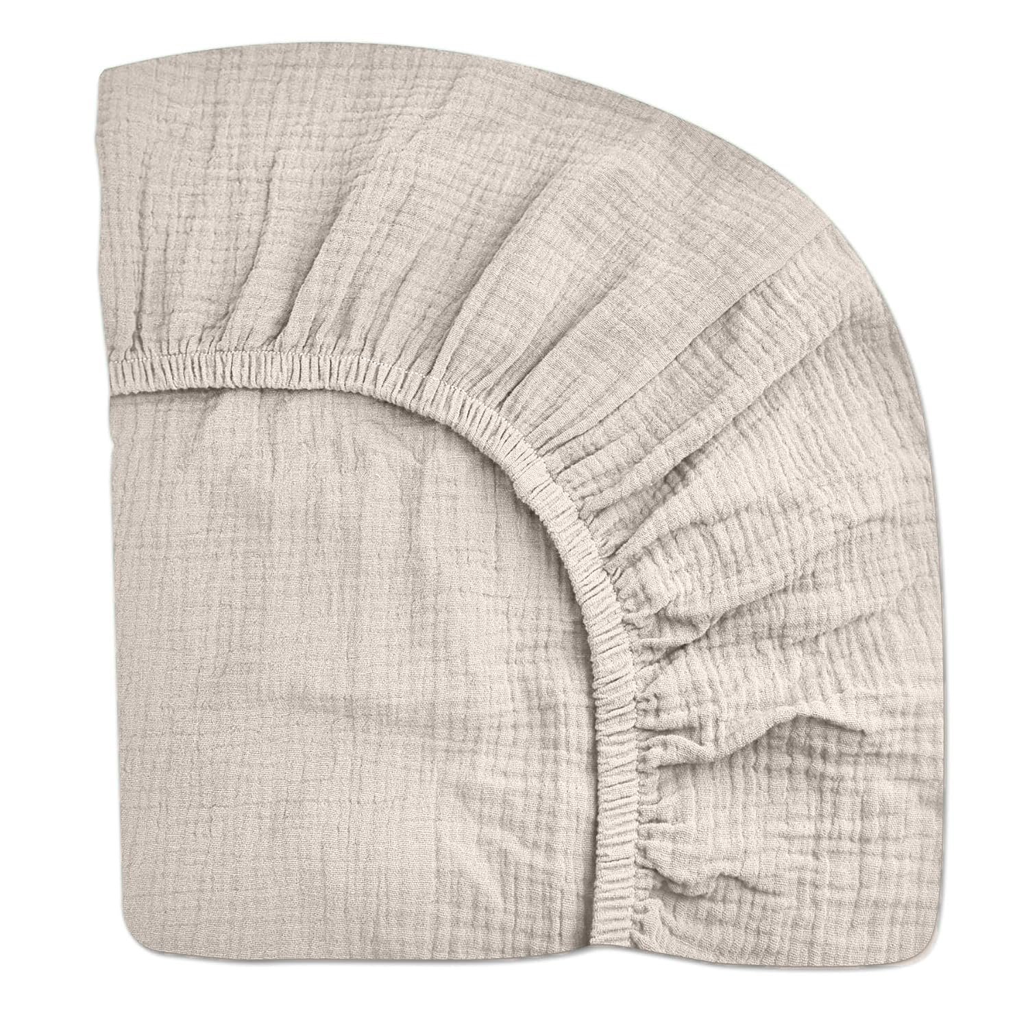 Pack and Play Sheets for Baby Boys and Girls 39″x27″x3″, Neutral Muslin Cotton Pack N Play Mattresses Sheet with Boho Style, Soft and Breathable Comfort (Beige)