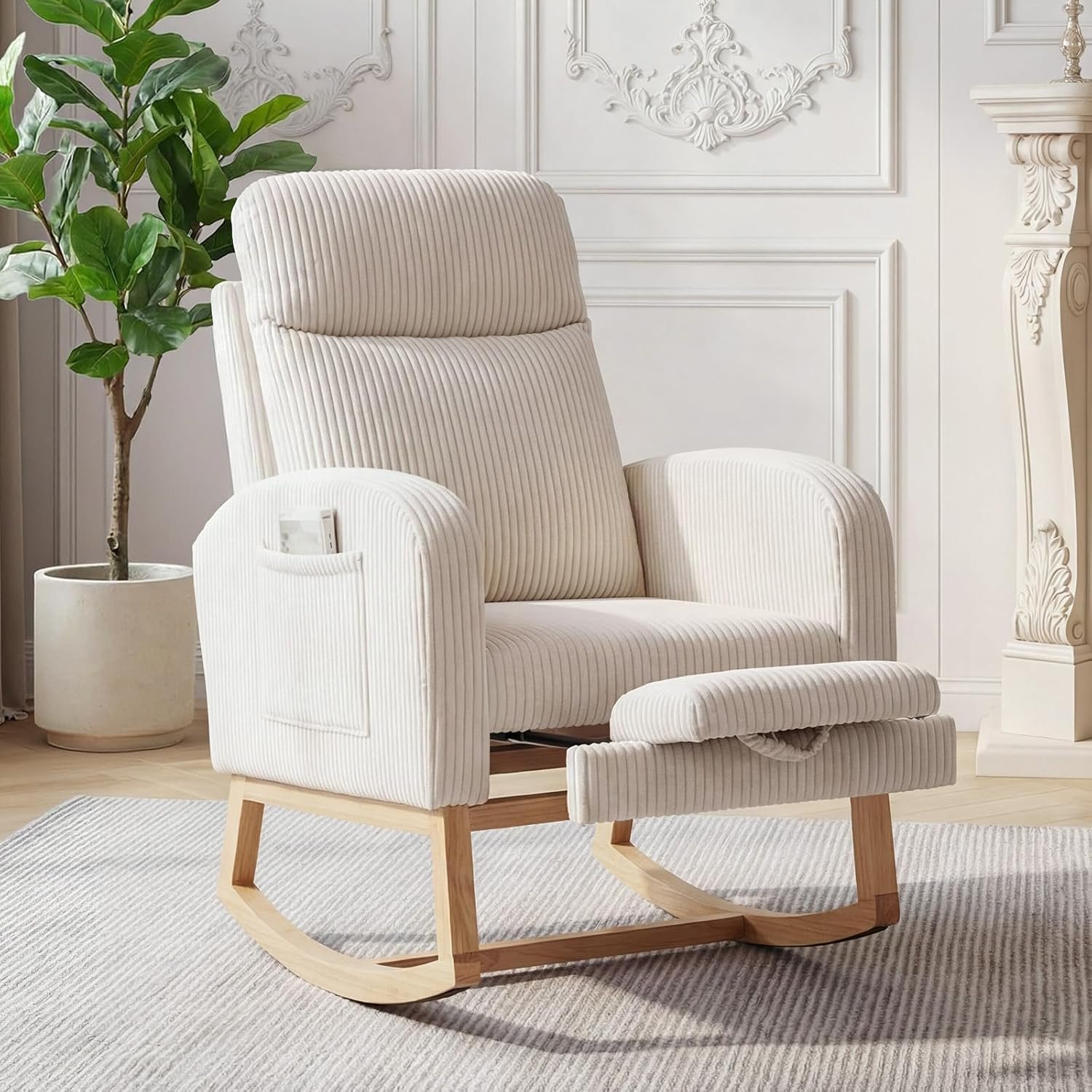 Garvee Teddy Fleece Nursery Rocking Chair,Upholstered Glider with 26″ High Backrest, Padded Seat,Modern 300 Lbs Weight Capacity Accent Recliner for Living Room, Bedroom, Reading