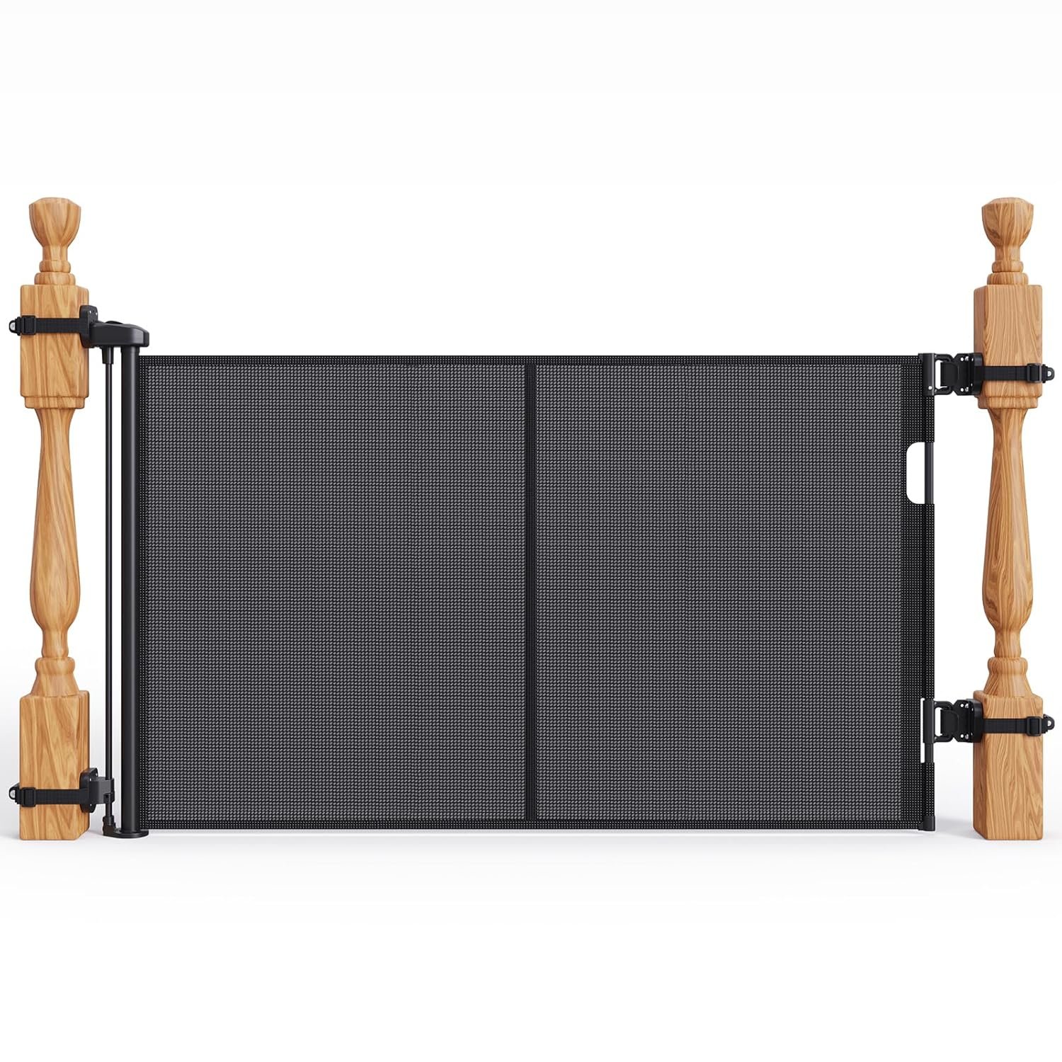 Upgraded Retractable Baby Gates for Stairs & Banister, Mesh Dog Gate Indoor, Extends to 55″ Wide 33″ Tall, Child Safety Gate for Stairway, Banister & Wall Mount (Black)