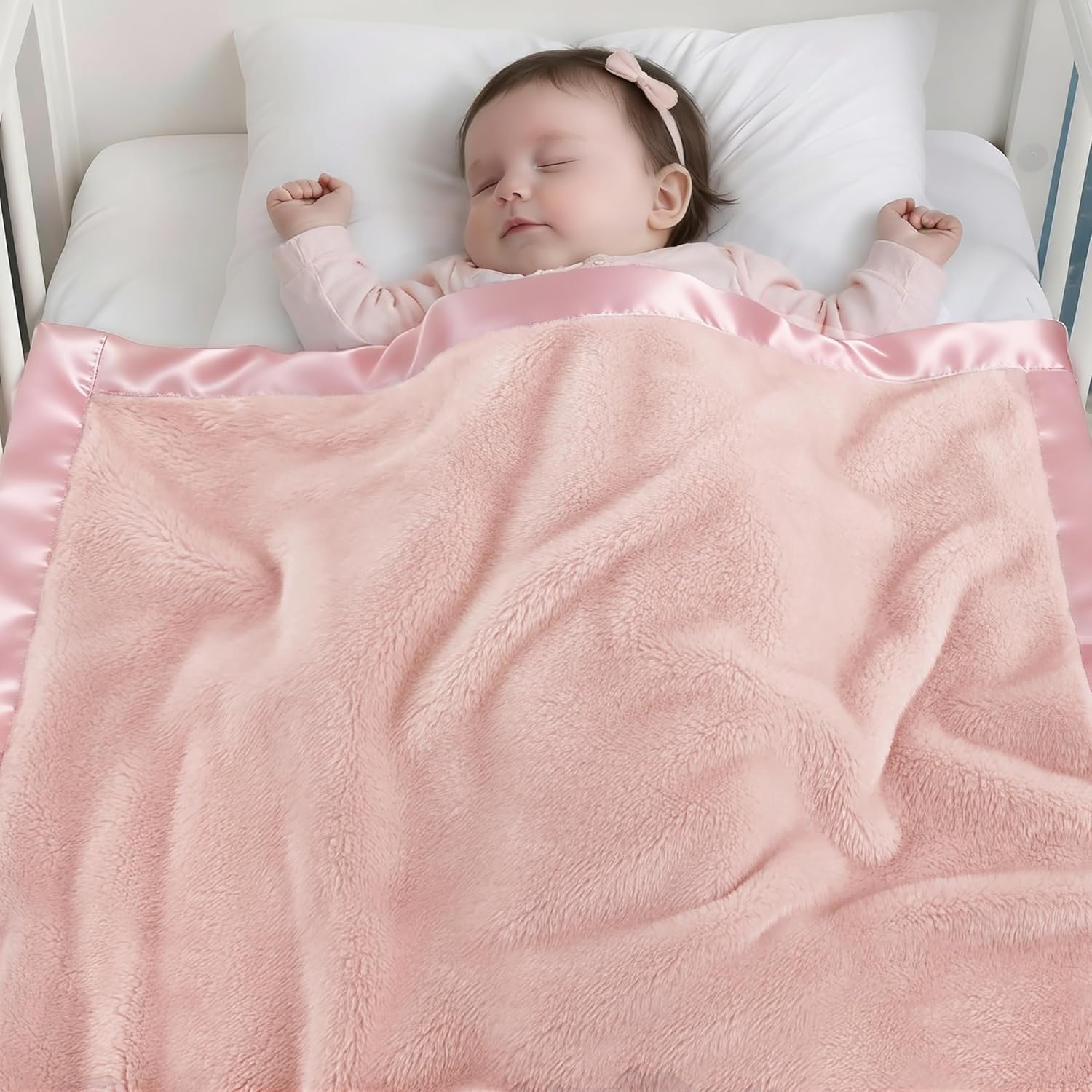 Pro Goleem Baby Blankets for Girls with 2 Inch Satin Trim, Super Soft Plush Receiving Blanket for Infant Toddler Newborn, Fleece Cozy 30×40 Inch Crib & Stroller Blanket (Pink)