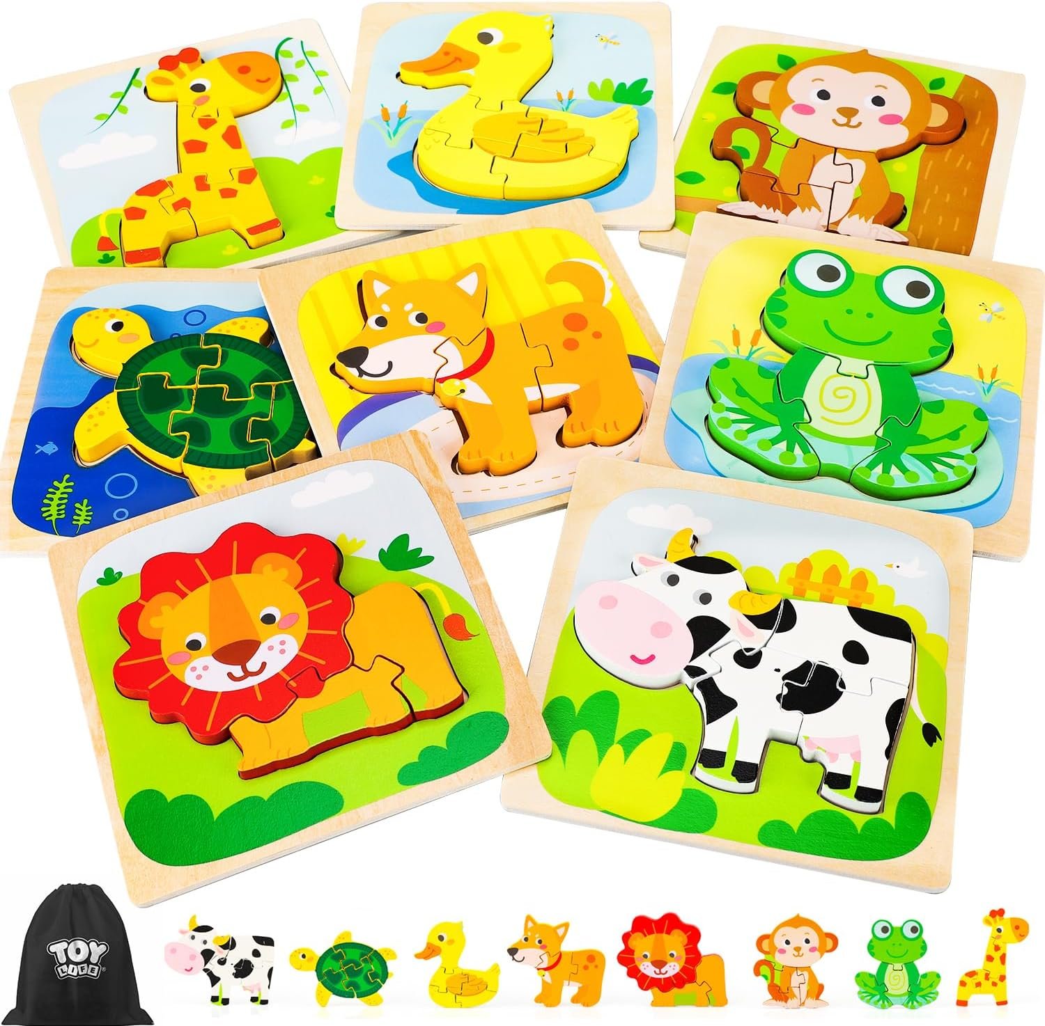 TOY Life Wooden Puzzles for Toddlers 2-4, Montessori Toys for 1 2 3 Year Old Boys Girls, Animals Puzzles Educational Learning Toys 2 Year Old, Toddler Birthday Gifts Toy for Baby Girl Boy 6M+