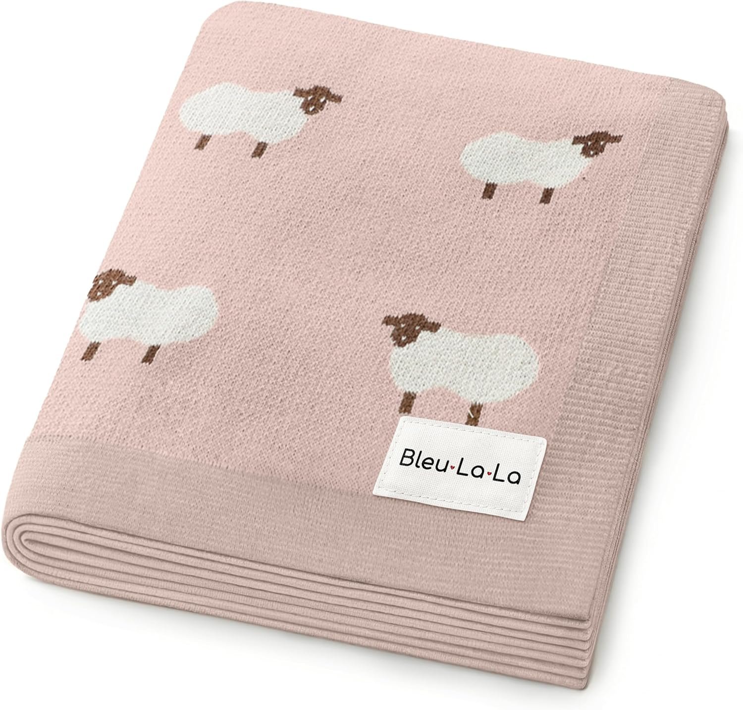 Luxury Knit Baby Receiving Blanket – 100% Cotton Soft Cozy Lightweight Receiving Swaddler Blanket for Shower Gift Registry for Newborns Infants Toddlers (Sheep – Light Pink)