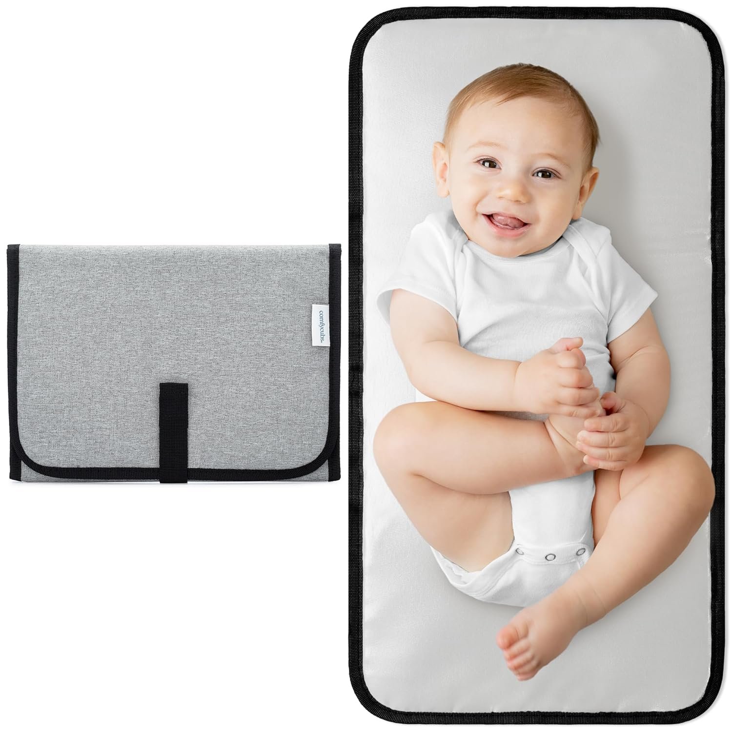 Comfy Cubs Baby Changing Pad Compact Size – Waterproof Diaper Changing Mat with Cushioned Pillow – Soft & Lightweight, Foldable Design for Travel – Stylish Design for Boys and Girls – Solid Grey