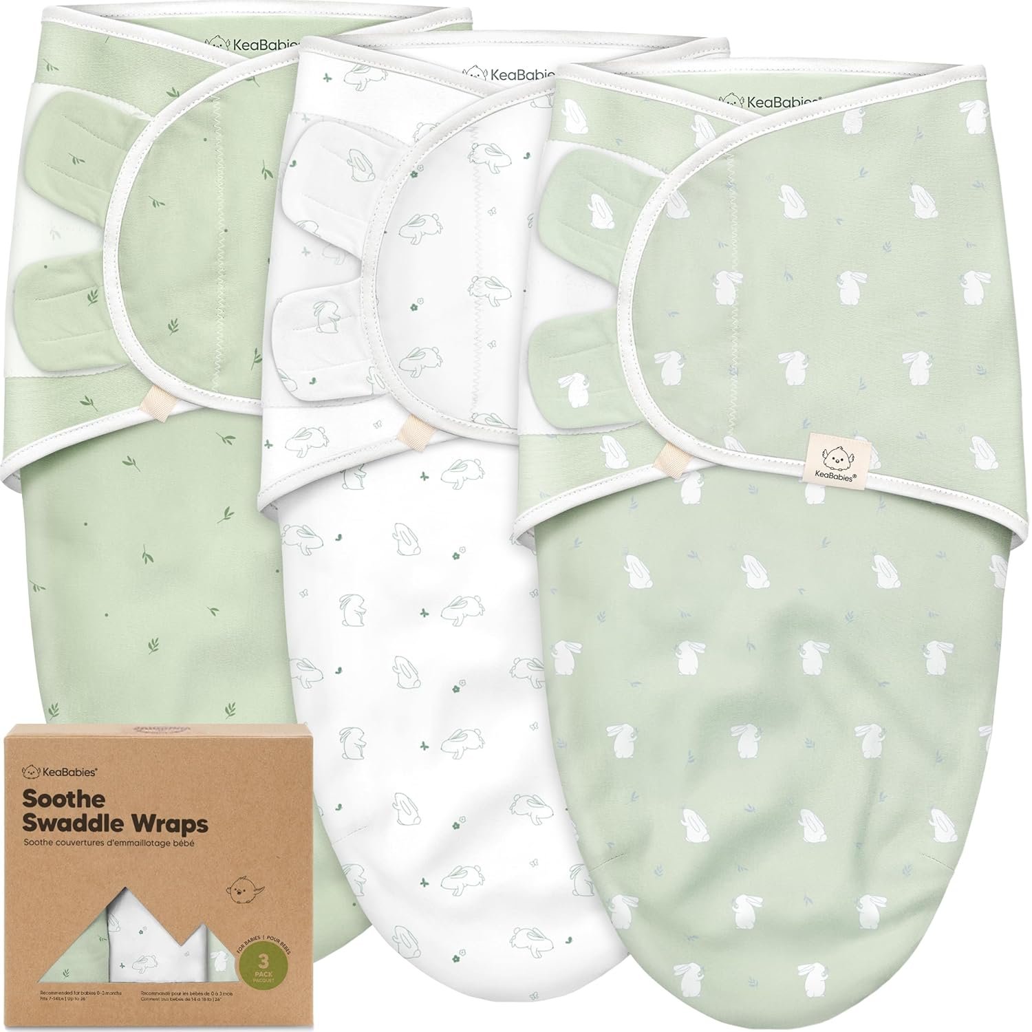 3-Pack Organic Baby Swaddle Sleep Sacks – Swaddles for Newborns, Infant 0-3 Months, Baby Girls, Boys, Soft & Snug Newborn Sleep Sack, Nursery Swaddling Blankets (Bunnies, OS)