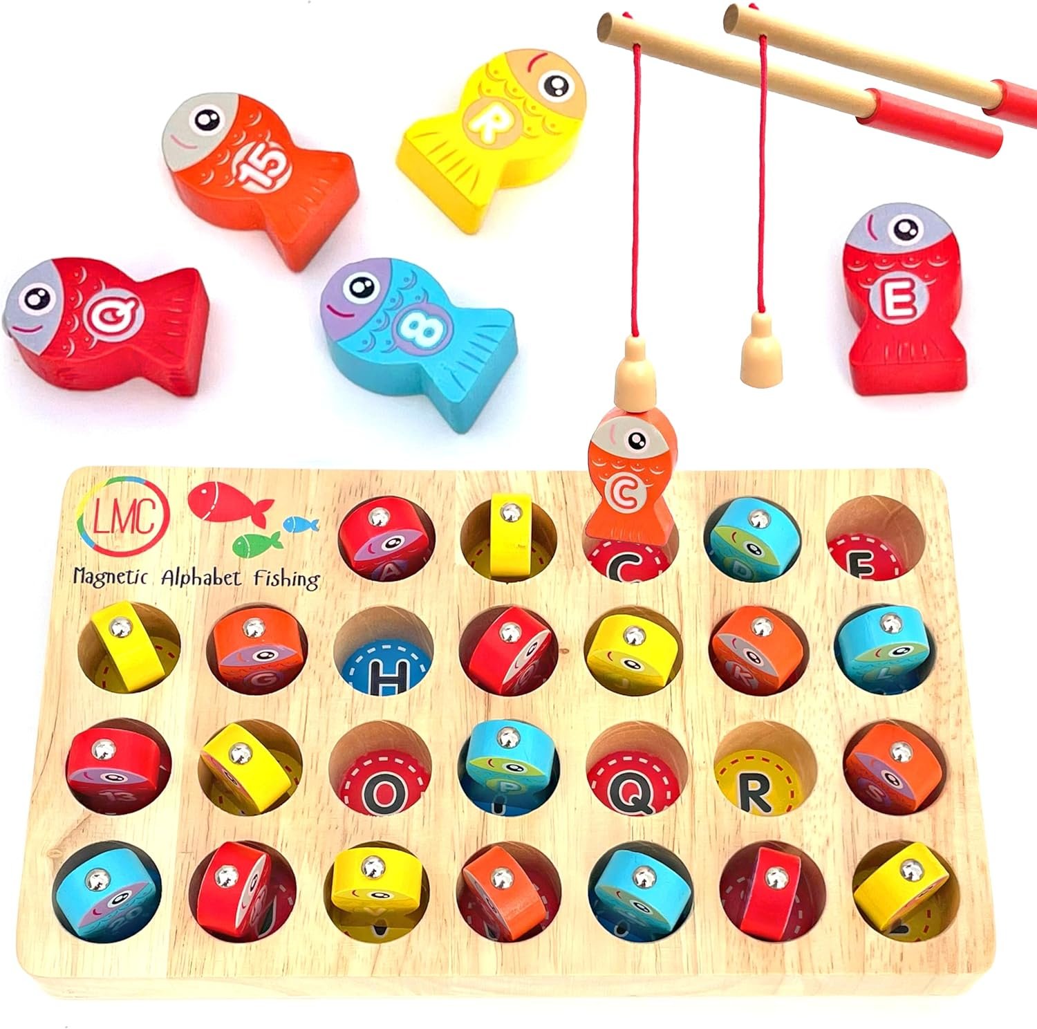 Magnetic Alphabet Fishing Toy – Letters, Numbers, & 2 Fishing Poles – Alphabet & Math Learning Toys – Magnetic Fishing Game for Toddlers Ages 3+, Educational Toys