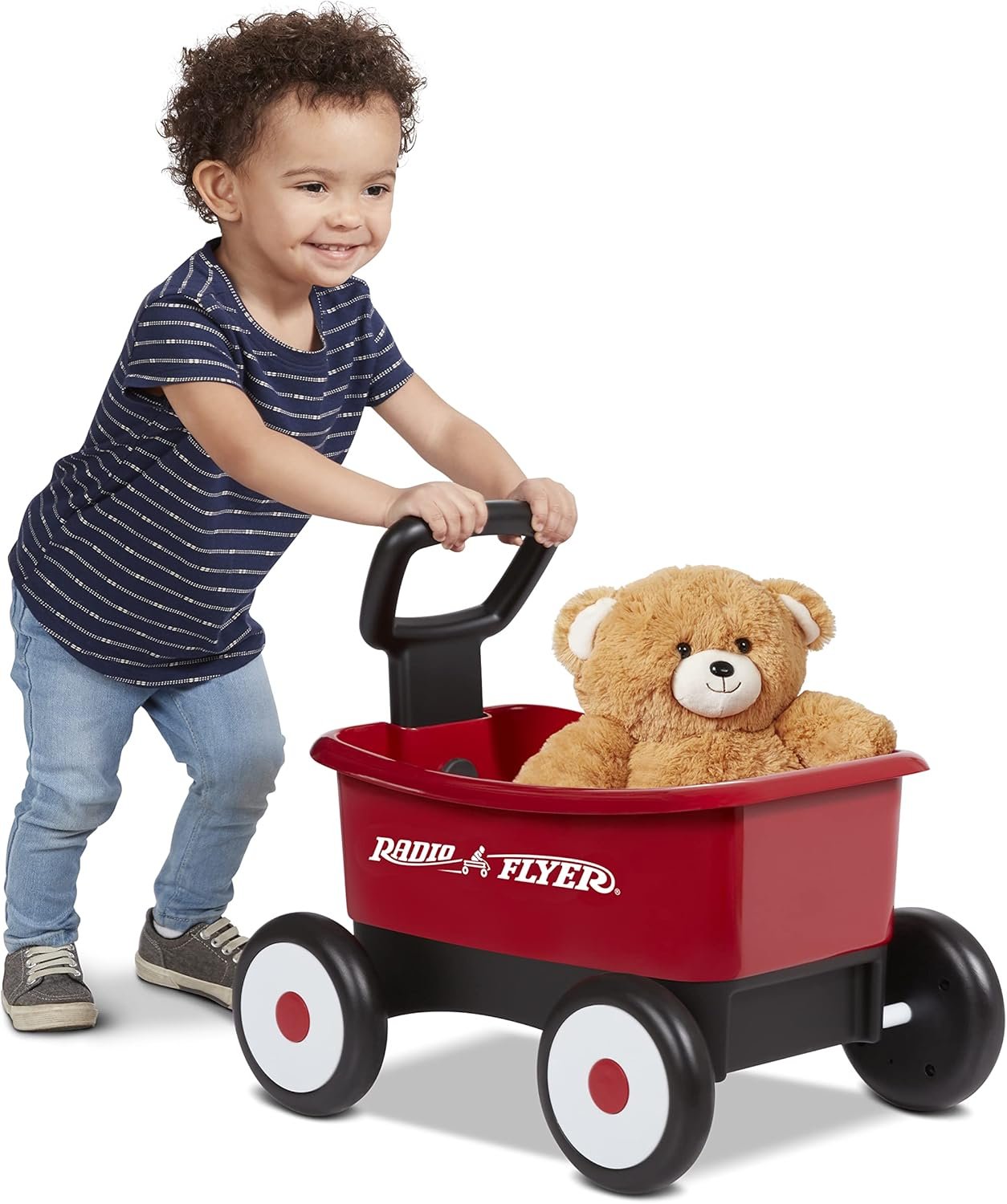 Radio Flyer Push & Pull Walker Wagon with Teddy Bear, Red, for Kids 1-4 Years Old, Locking Handle for Stability, Baby Push Walker Converts to Pull Wagon, for Indoor & Outdoor Play, Amazon Exclusive