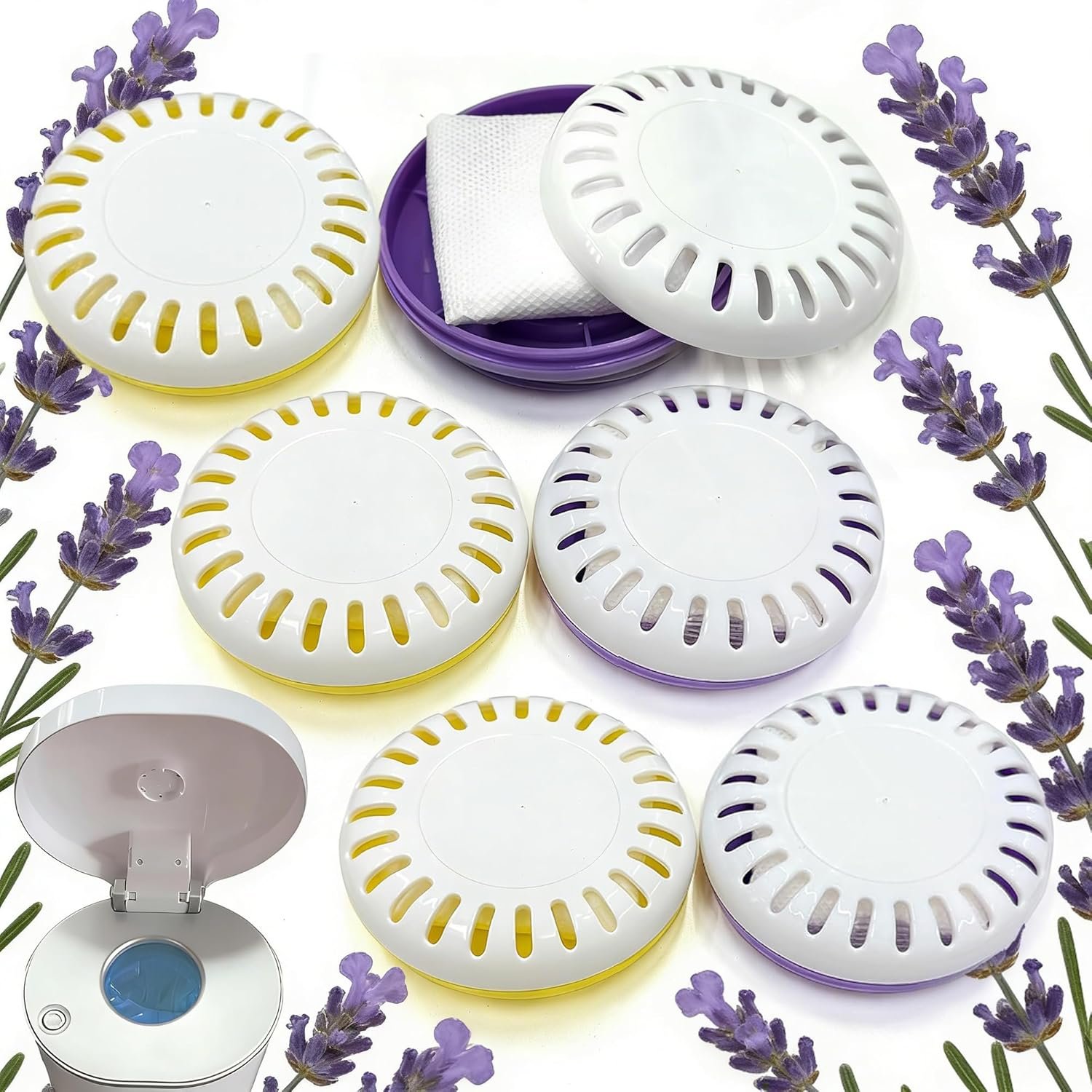 PurifyLogix 12PCS Diaper Pail Deodorizers, 6* Puck Baking Soda Cartridge & 6* Lavender Scented Baking Soda Refills, Odor Remover Compatible with Munchkin Step and Pail Diaper Pails