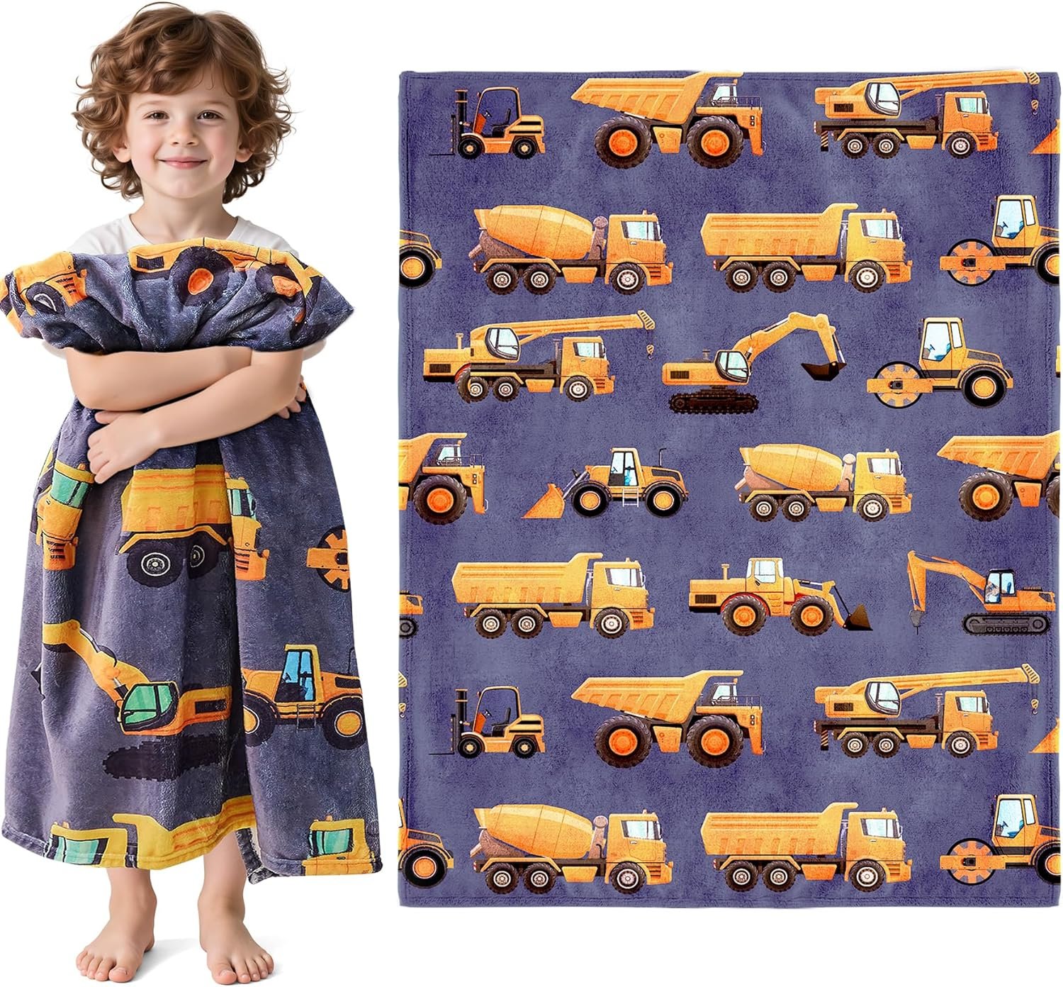 Wajade Kids Construction Truck Blanket for Boys Soft Fleece Kids Blanket for Couch Sofa Bedroom 3D Vehicles Excavator Cars Throw Blanket 50″x60″