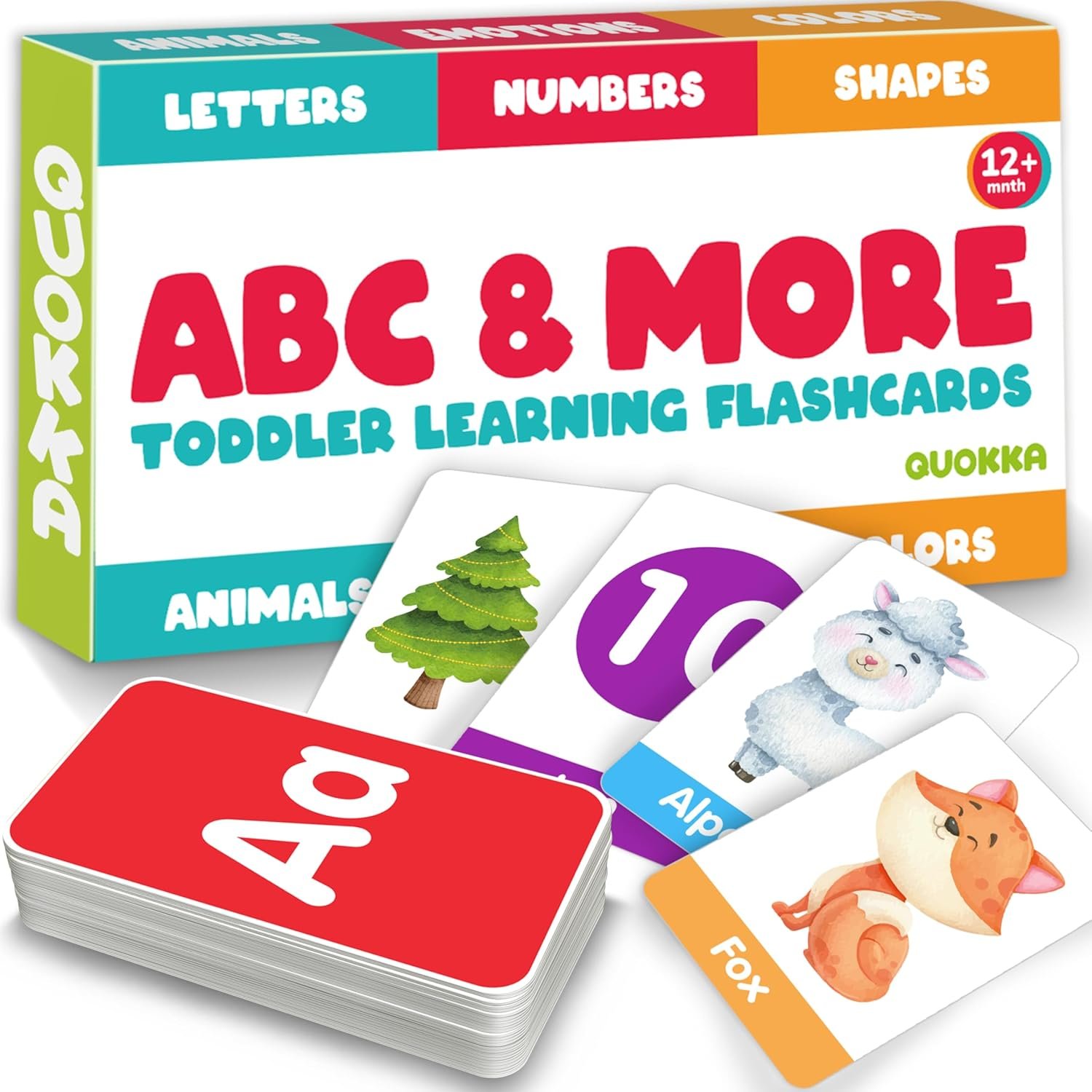 QUOKKA ABC Learning Flash Cards for Toddlers 2-4 Years Old – 60 Flashcards Toy for Kids Ages 1-3-5 – Alphabet Numbers Colors Letters Animals Learn Activities – First Words Educational Game