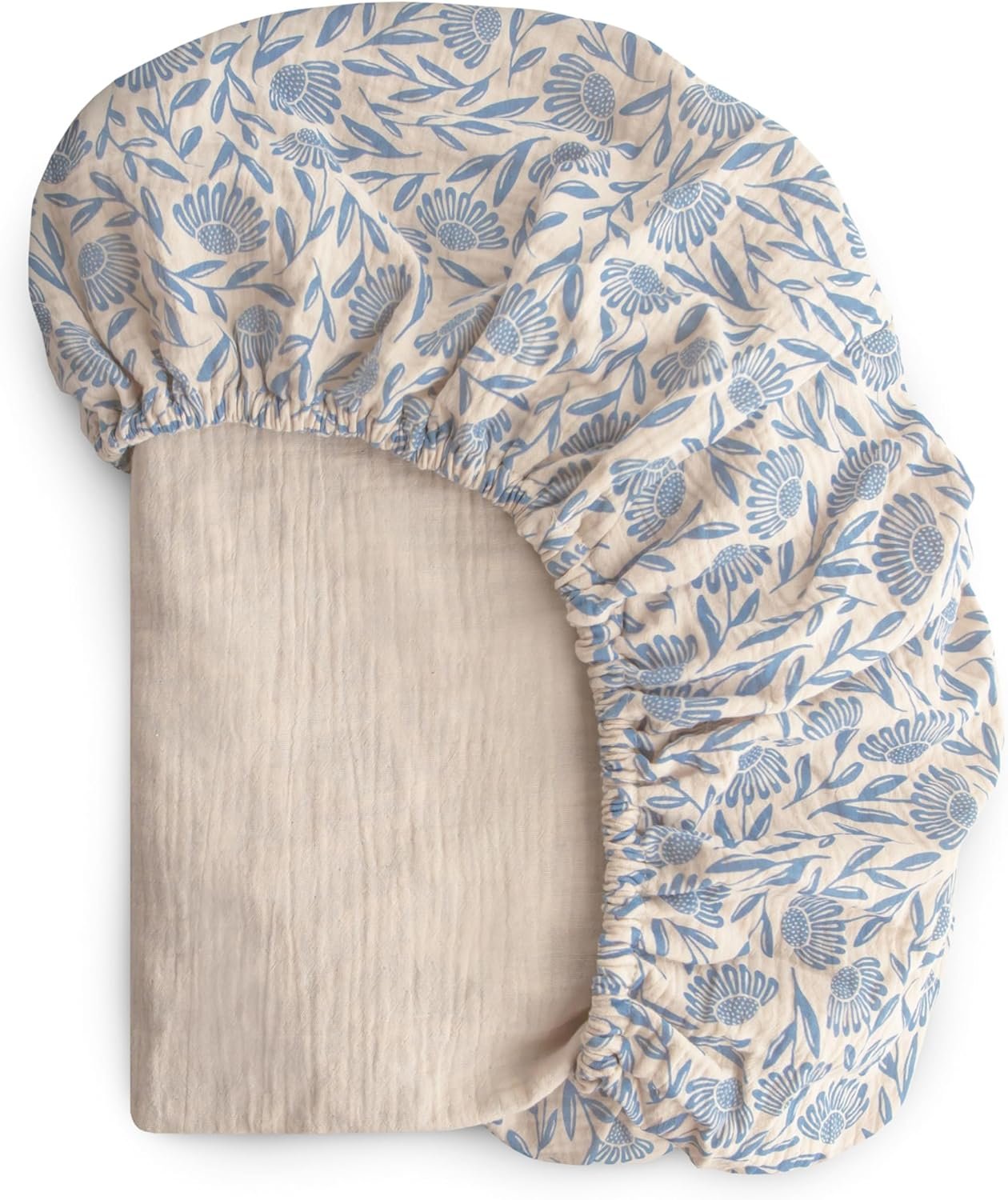 mushie Extra Soft Muslin Fitted Crib Sheet | 192 Thread Count | 28″x 52″ (Blue Flowers)