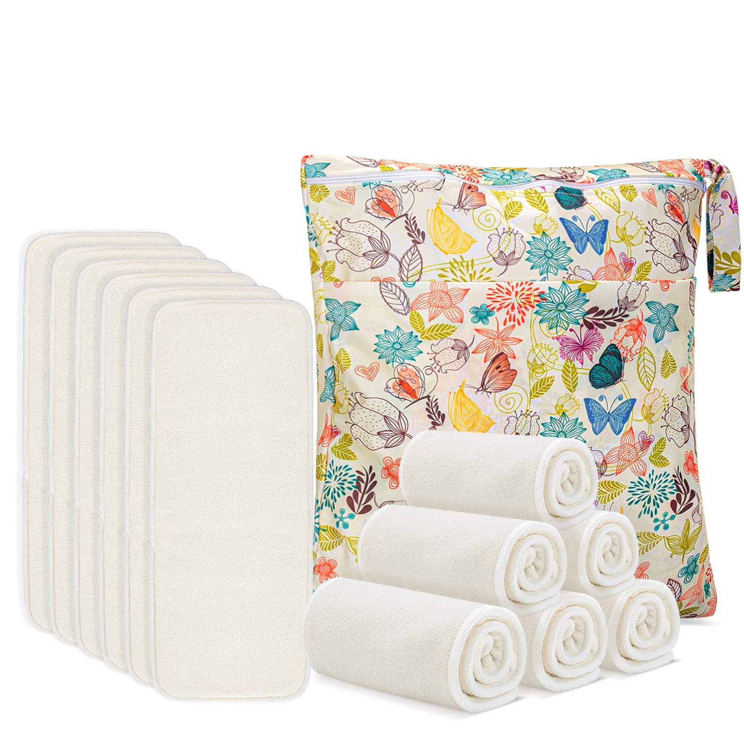 Damero 5-Layer Natural Reusable Diapers Baby Inserts, 12PCS Cloth Diaper Inserts with an Extra Storage Bag
